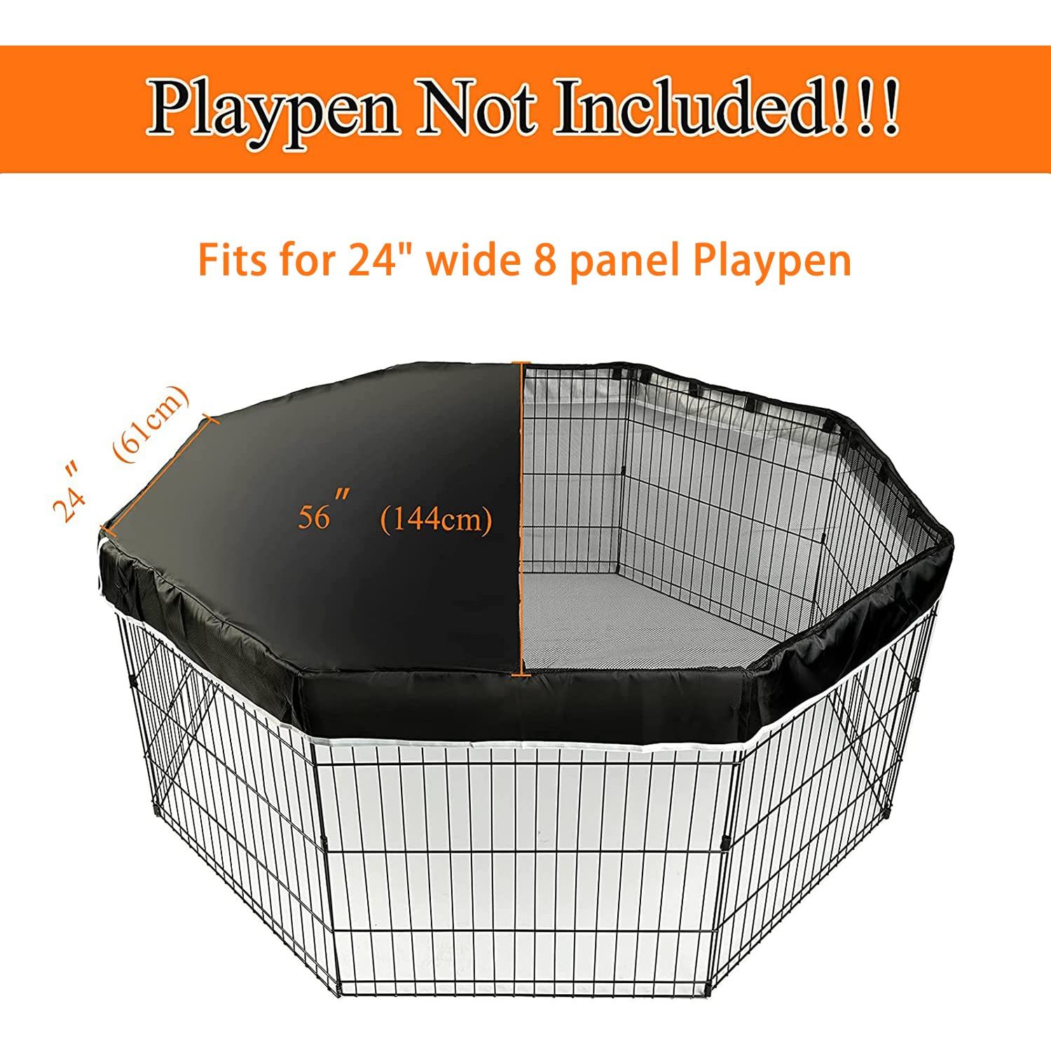 PJYuCien Dog Playpen Mesh Top Cover, Fits 24 Inch 8 Panels Regular Octagon Metal Exercise Pet Playpen, Velcro Connections, Black (Note: Cover Only, Playpen Not Included !!!)