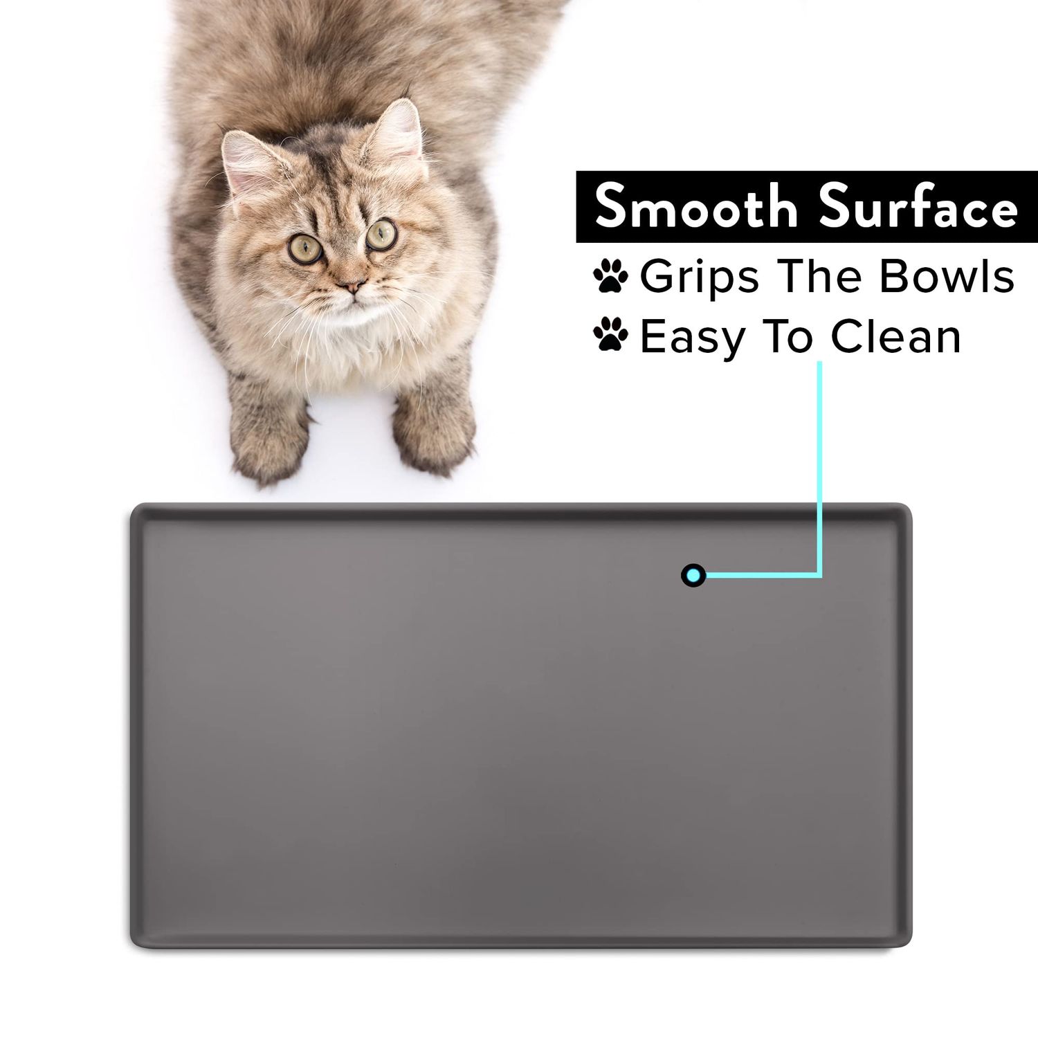 CatGuru Cat Food Mat, Small & Large Pet Food Mat, 100% Waterproof Cat Mat for Food and Water, Silicone Mat For Cat Bowls, Non-Slip Mat For Cat Food and Water Bowl or Cat Water Fountain (Small, Carbon)