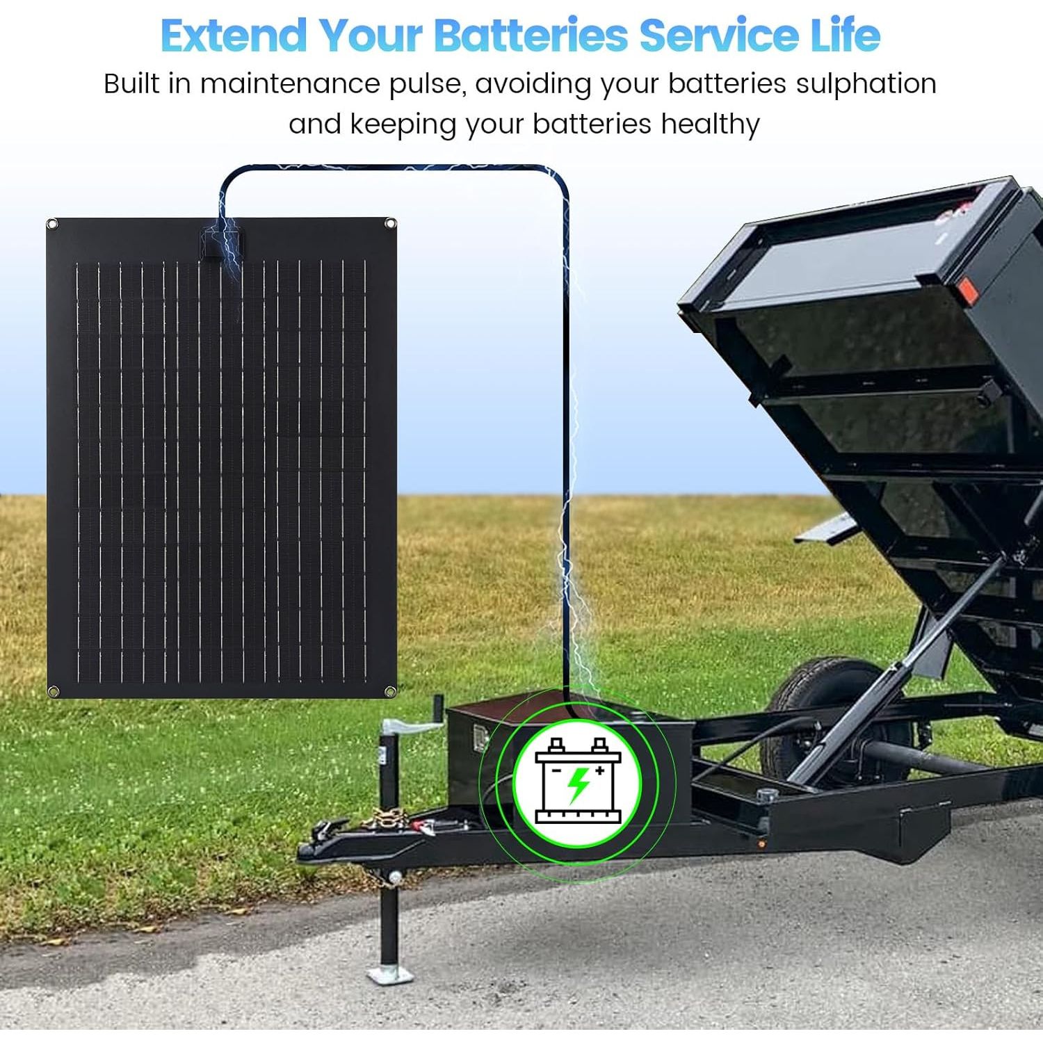 Solar Battery Charger Maintainer,  20W Solar Panel Kit for Dump Trailer Built-In