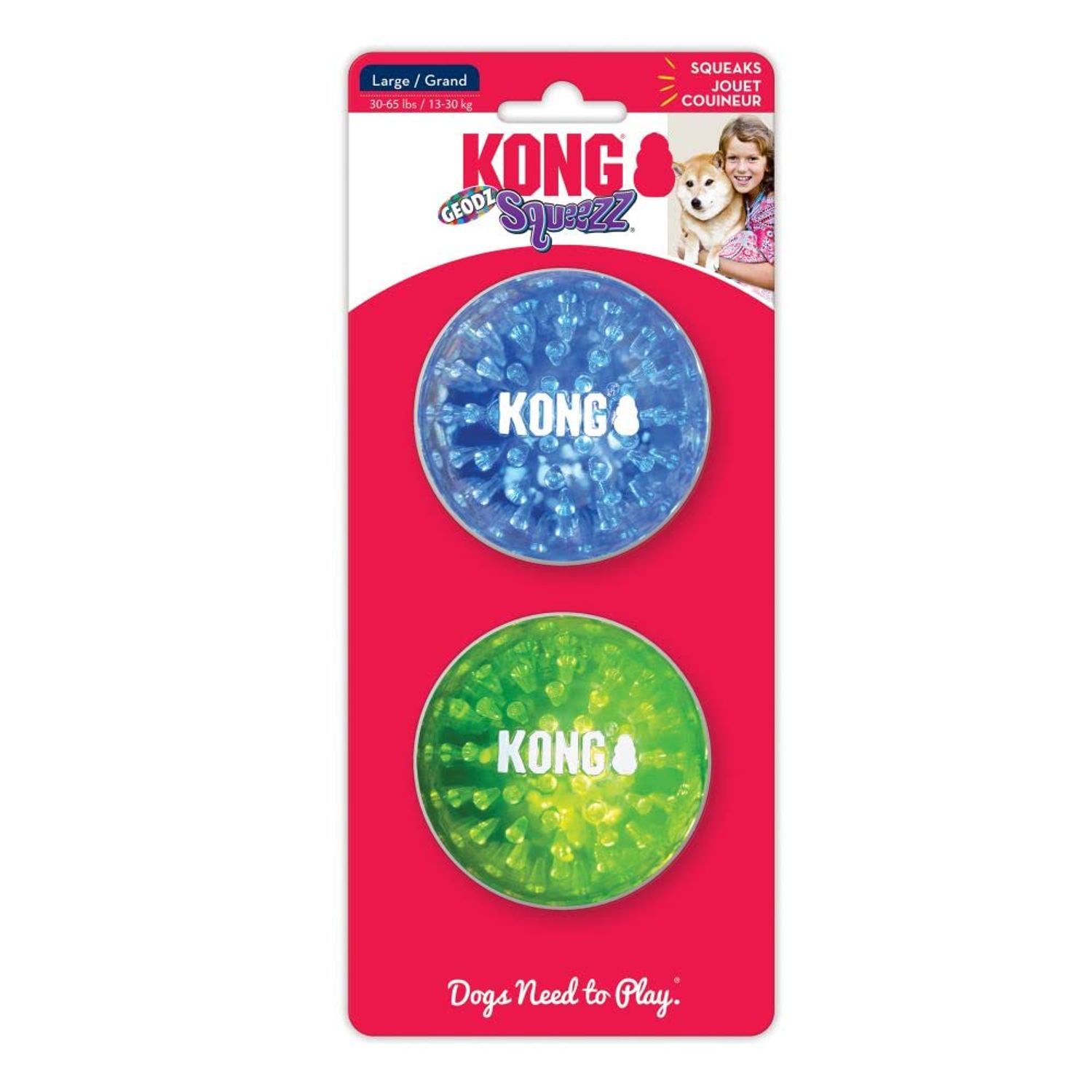 KONG Company 38749422: Squeezz Geodz Squeaker Ball Dog Toy, Lg