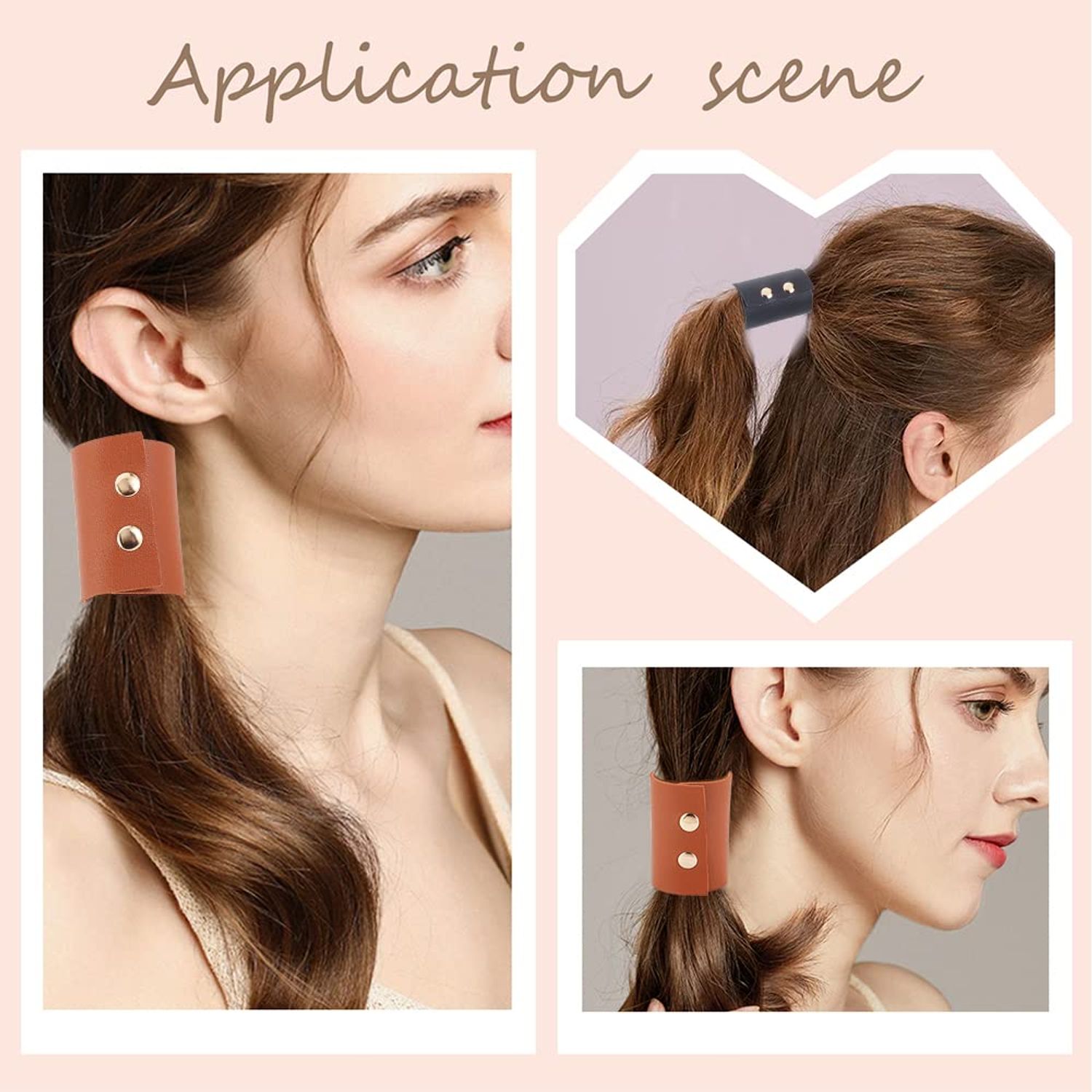OLYCRAFT 2Pcs Leather Ponytail Holder Ponytail Wrap Hair Glove Leather Hair Cuff Accessories Leather Hair Wraps for Women with Long Hair - Black & Chocolate Color