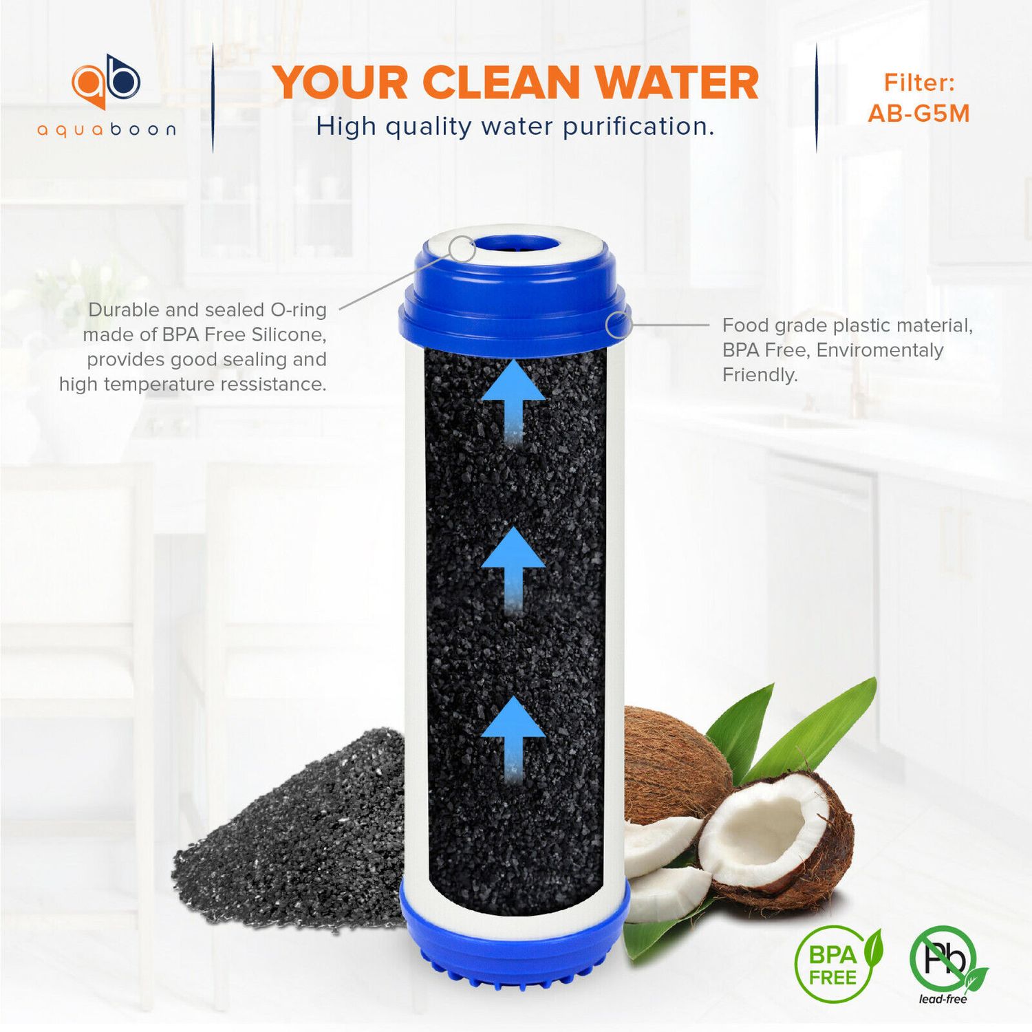 12 Pack of Granular Activated Carbon 5 Micron Water Filter Cartridge by Aquaboon