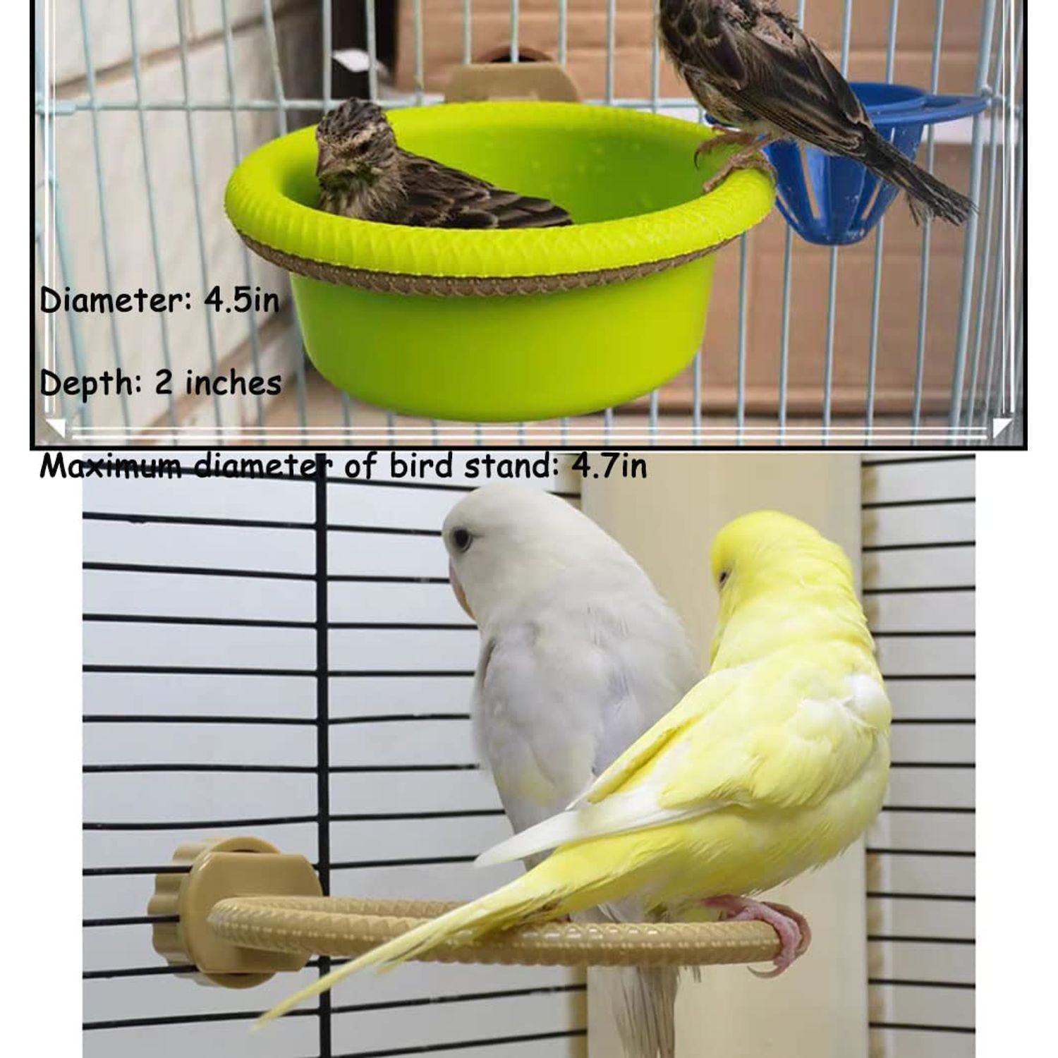 Bird Bath for Cage-4.7" Multi-Function Universal Style Small Tub Bowl for Hang Inside Cage Birdbath Shower for Parrot/Parakeets/Cockatiels/Canary/Budgerigar(Green)