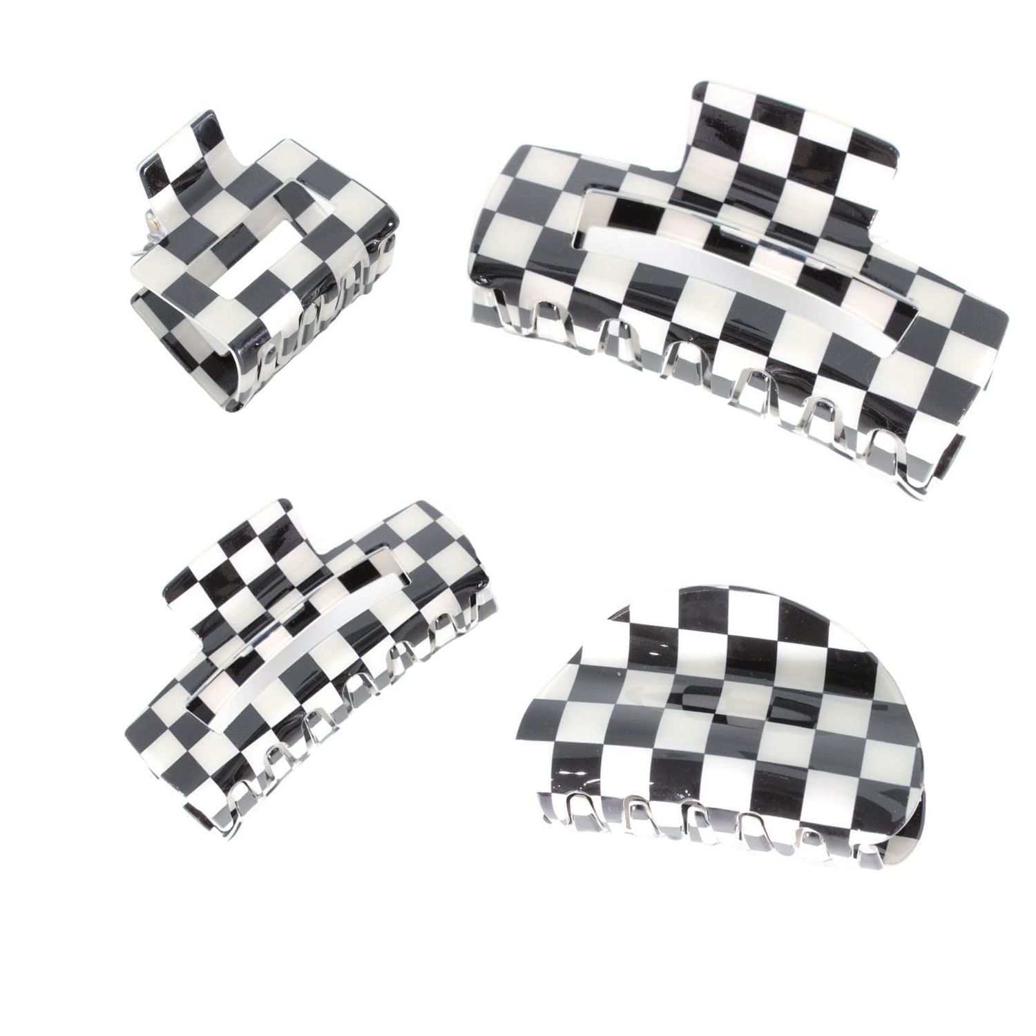 4pcs Checkered Hair Claw Clips, BetterJonny Square Checker Barrettes Cute Non Slip Hair Jaw Clips Hair Accessories for Girls and Women Thick Thin Hair
