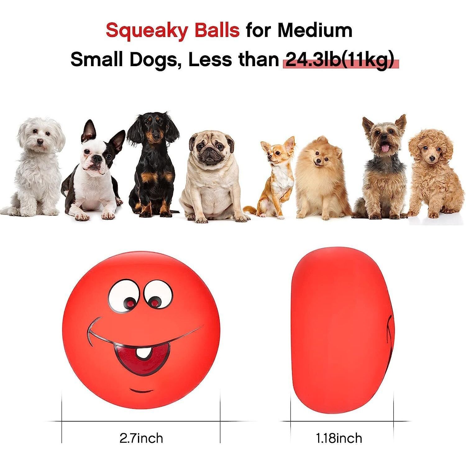 Fridially Squeaky Dog Toys Latex Rubber Soft Dog Squeaky Toys Squeaky Chewing Teething Fetching Dog Balls Puppy Toys Gifts for Pets Medium Small Dogs Cat 6Pcs/Set