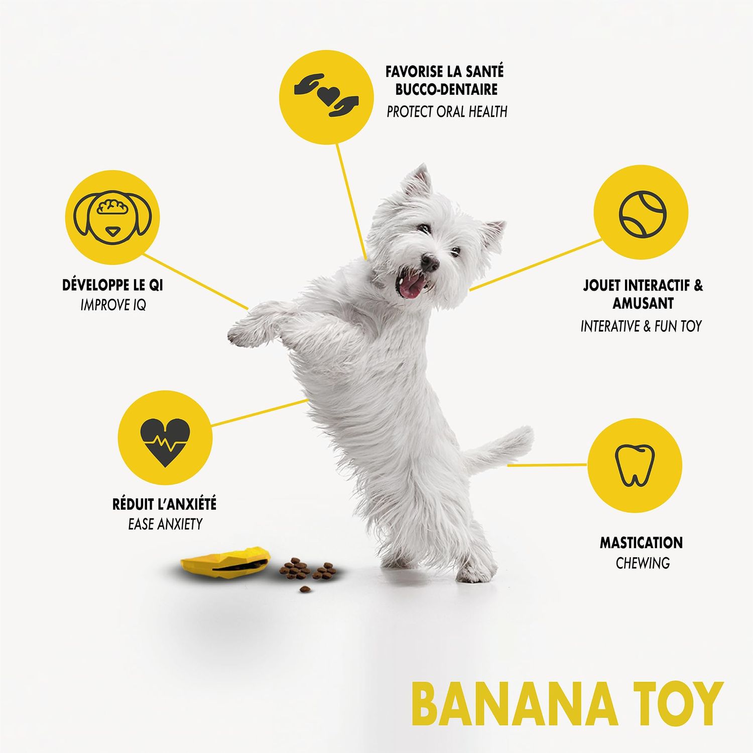 Thilife Interactive Dog Treat Dispenser Toy for Aggressive chewers, Boredom Relief, Enrichment and Brain Stimulation | Cleans Teeth for Dogs, Puppies and Cats | Indestructible, Durable (Banana)