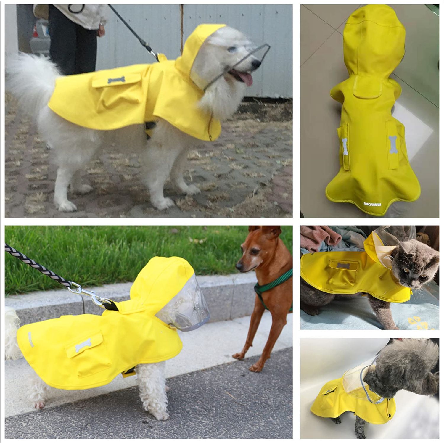 Waterproof Dog Raincoat, Adjustable Reflective Lightweight Pet Rain Clothes with Poncho Hood (Large, Yellow)