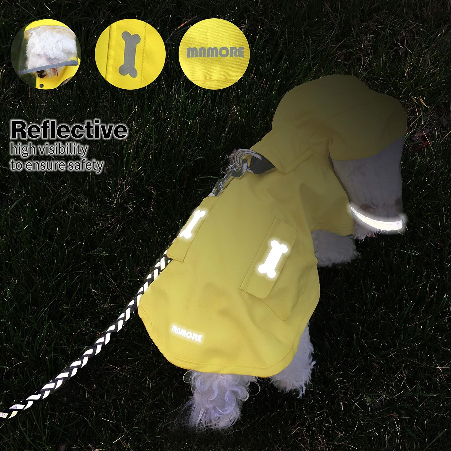 Waterproof Dog Raincoat, Adjustable Reflective Lightweight Pet Rain Clothes with Poncho Hood (Large, Yellow)