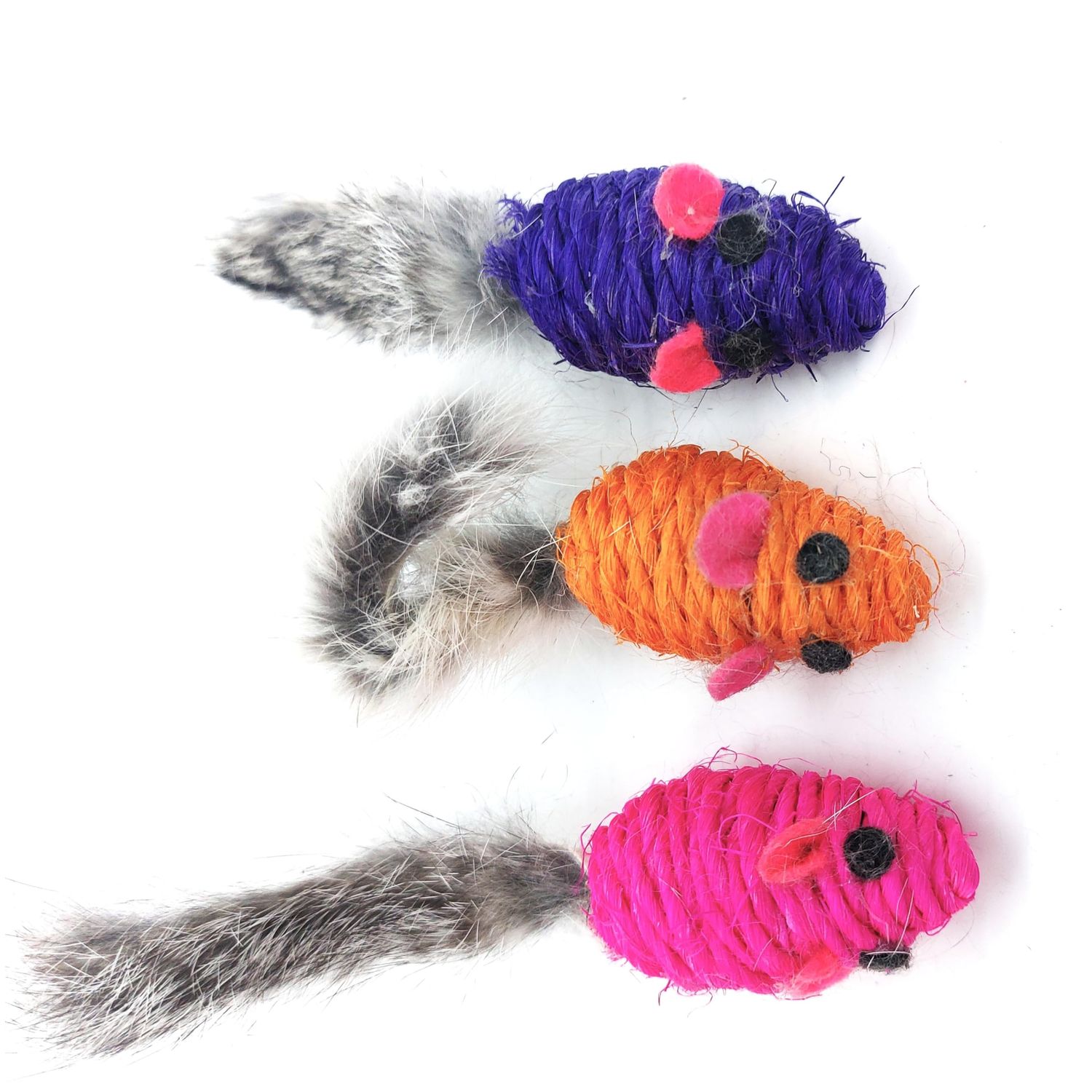 Kats'N Us Sisal Mouse Cat Toy Rabbit Fur Tail - 3 pk