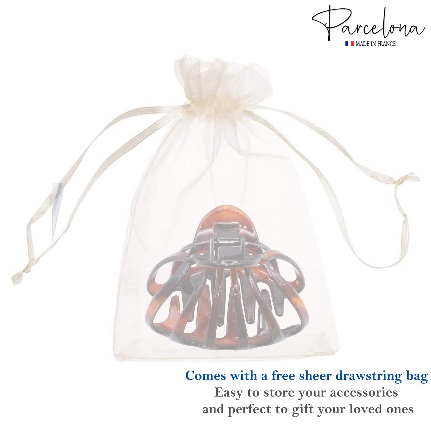Parcelona French Octopus Large Wide Tortoise Shell Celluloid Acetate Jaw Hair Claw Clip for Women