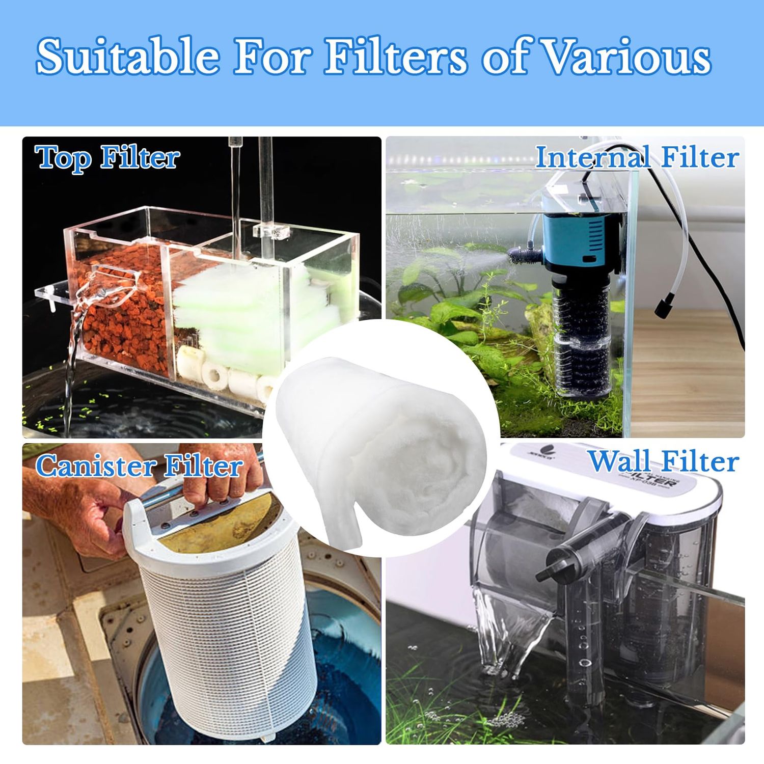 MAQIHAN Aquarium Filter Pad - Aquarium Filter Media,39.4 x 11.8in Media Roll for Fish Tank, Ponds,Garden, Saltwater,Fershwater,Plant, Trutle(White)