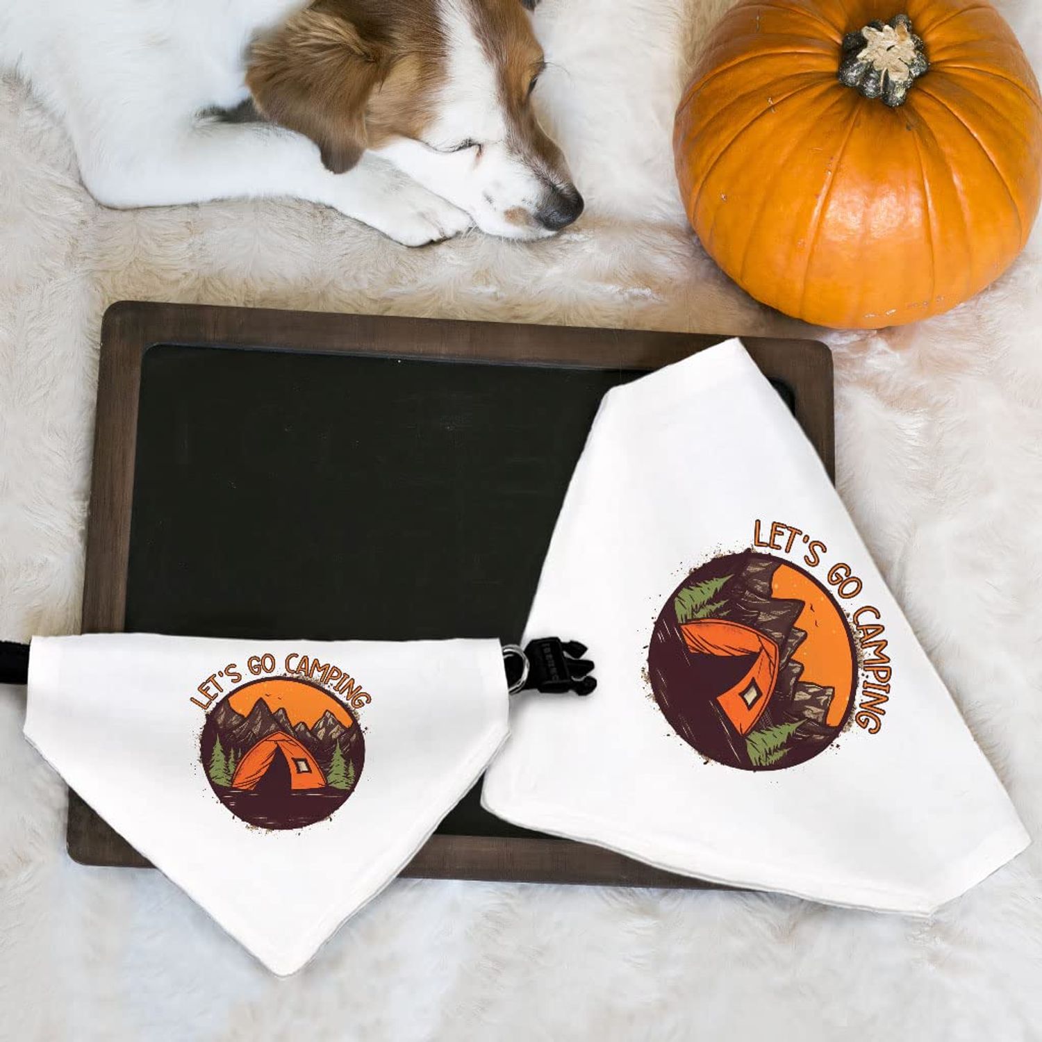 Let's Go Camping Pet Bandana Collar - Tent Scarf Collar - Camping Dog Bandana - L