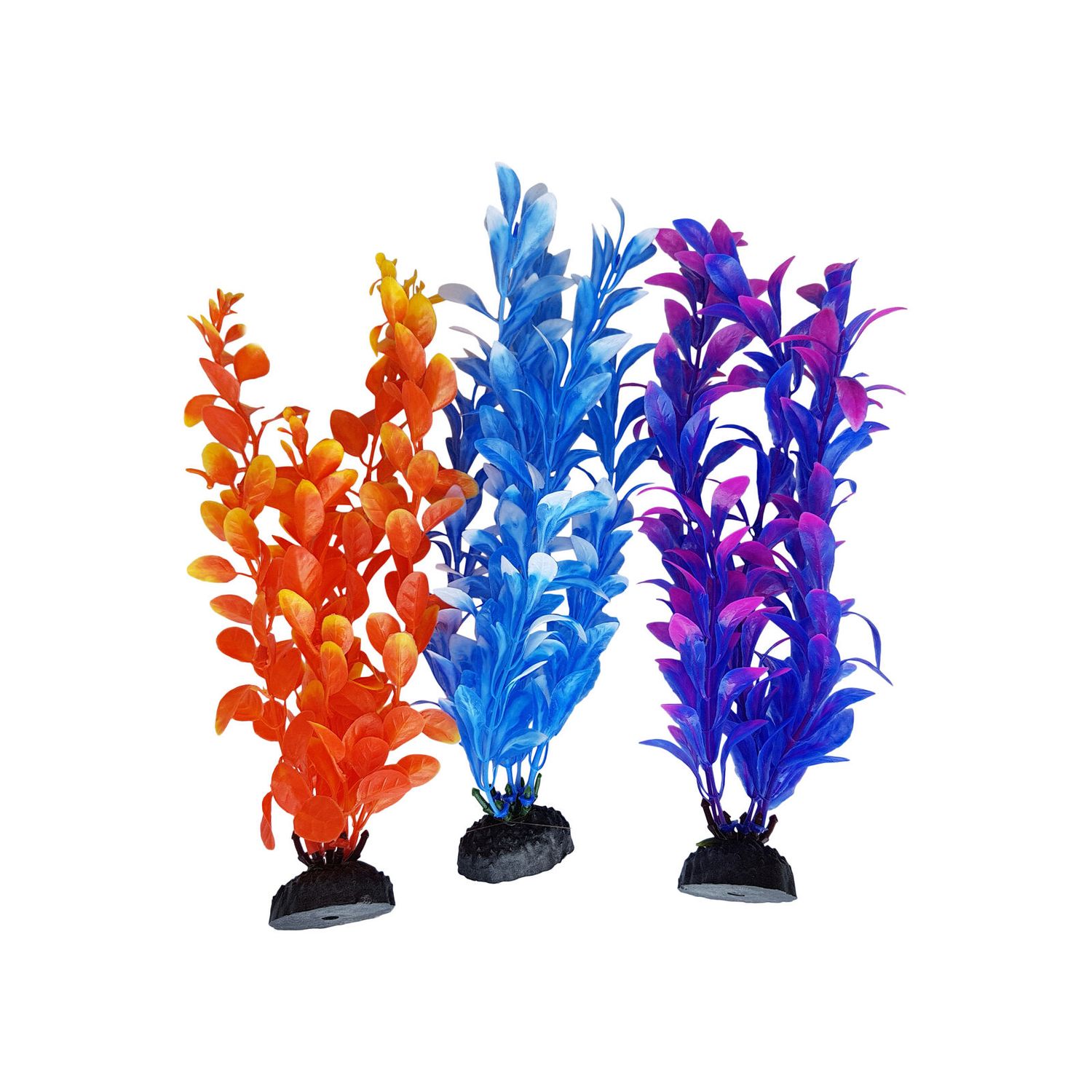 Blue, Purple & Orange Colored Seaweed Plastic Aquarium Plants 8-9 Inch, 3 pack