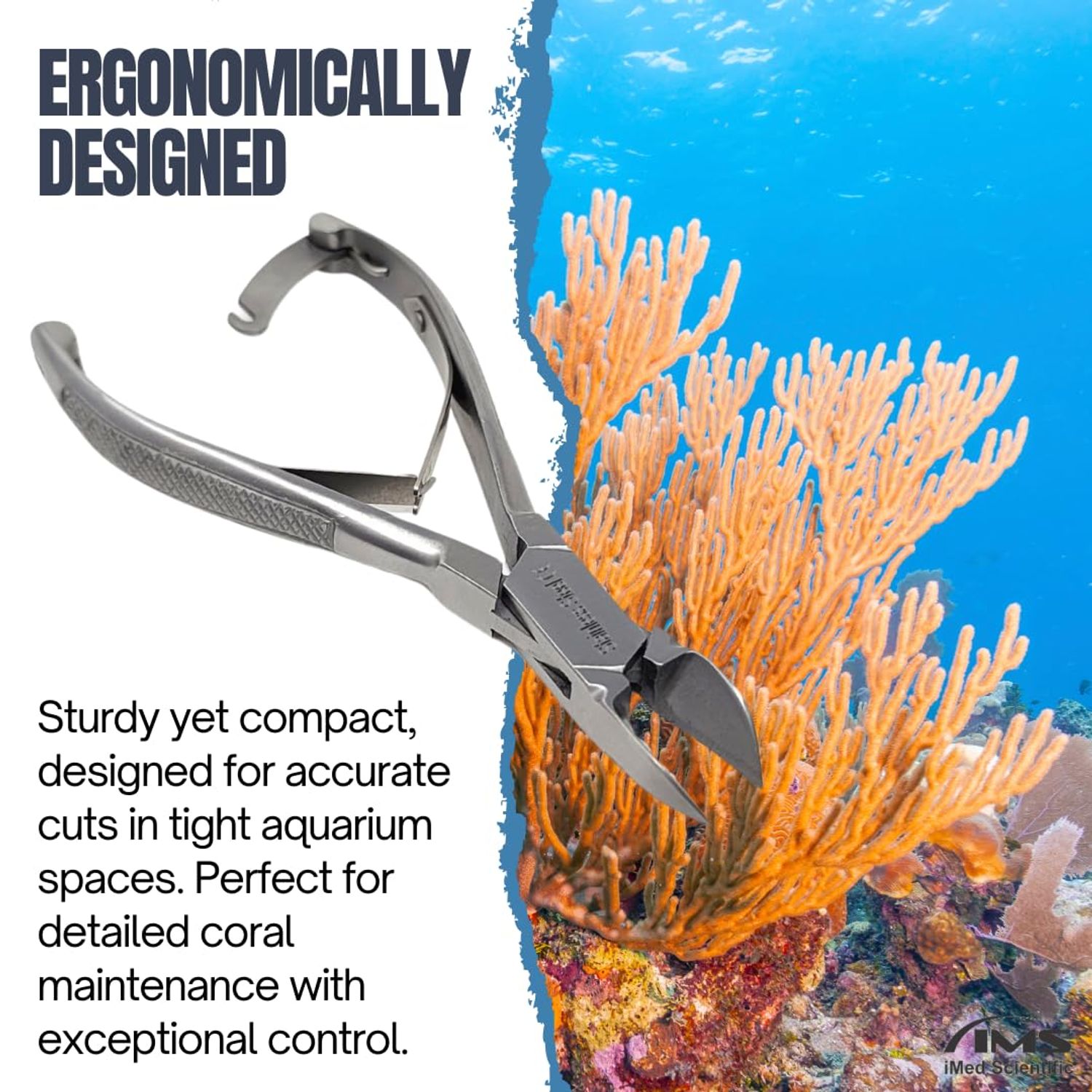 IMED SCIENTIFIC Marine Coral Reef Cutter Shears 6" Stainless Steel Trimmer with Spring Barrel for Fragging and Reef Aquarium Maintenance
