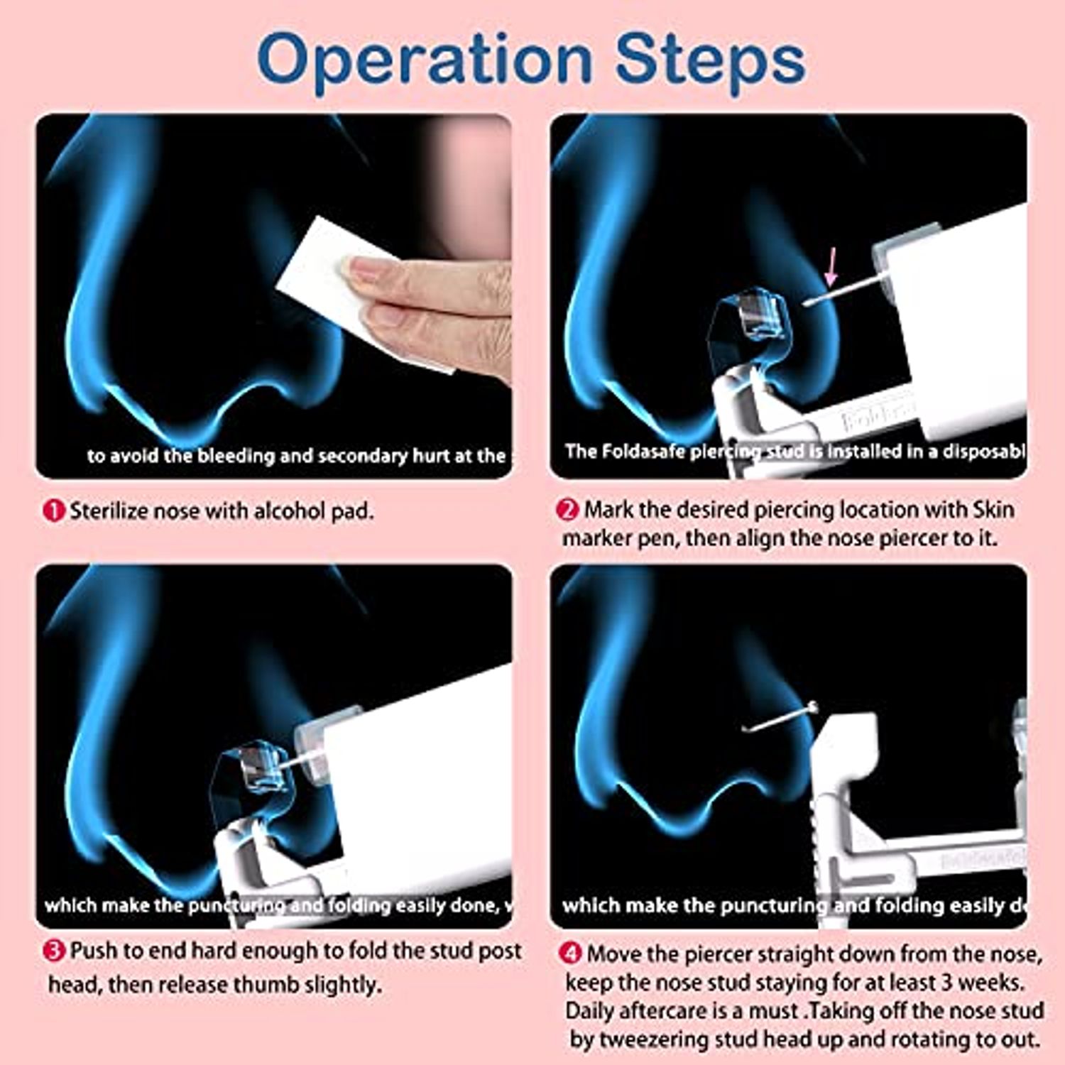 Firstomato 2 Pack Self Use Nose Piercing Gun Safe Nose Piercing Kit Tool Painless and Allergy Free Nose Piercer with Hypoallergenic Nose Studs