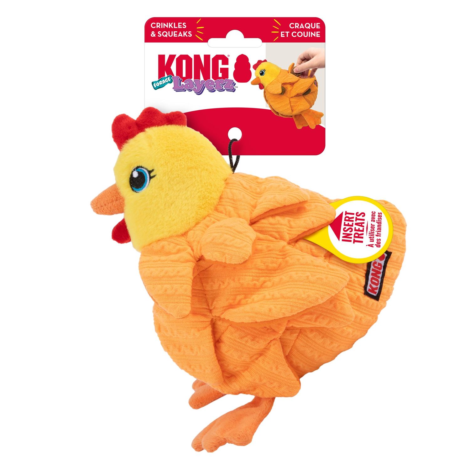 KONG Layerz Forage - Crackle Material with Plush Pockets for Treat Dispensing - Dog Toy (Hen)