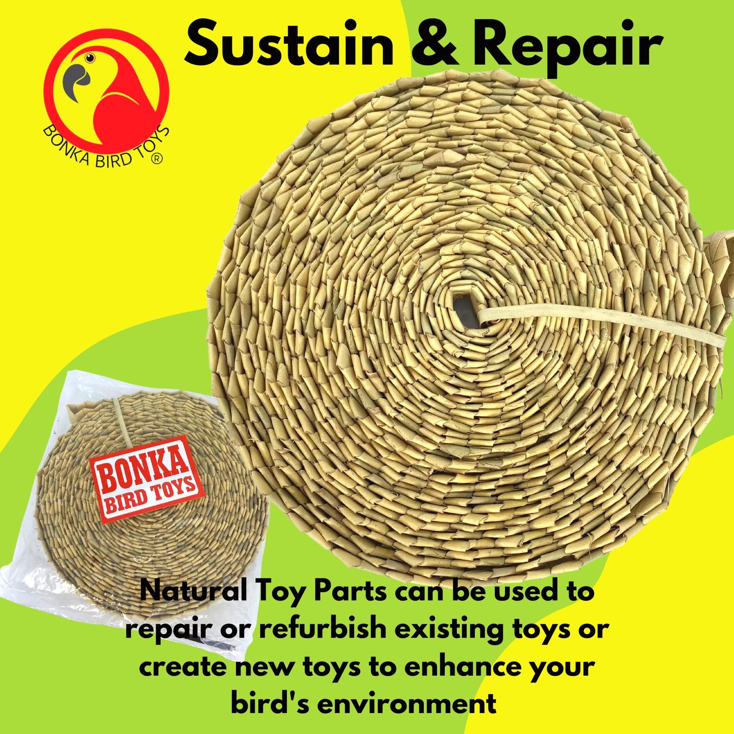 Bonka Bird Toys 3377 Palm Zig Zag Chain Roll 30 Feet Natural Woven Shredder Beak Busy Parrots Craft Part Toy Making Projects Cockatiels Parakeets Conures Amazons African Greys