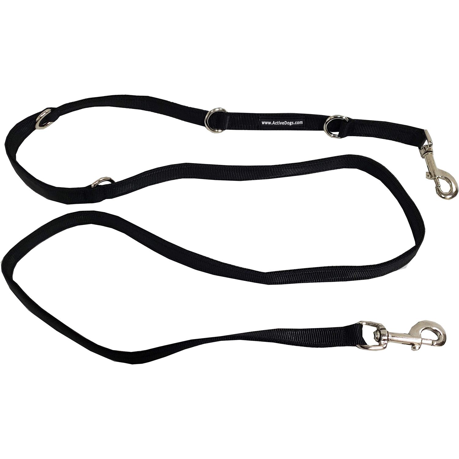 ActiveDogs Hands-Free Adjustable Service Dog Leash, 7.5' x.75 Premium Quality Crossbody K9 Training Lead - Black Nylon