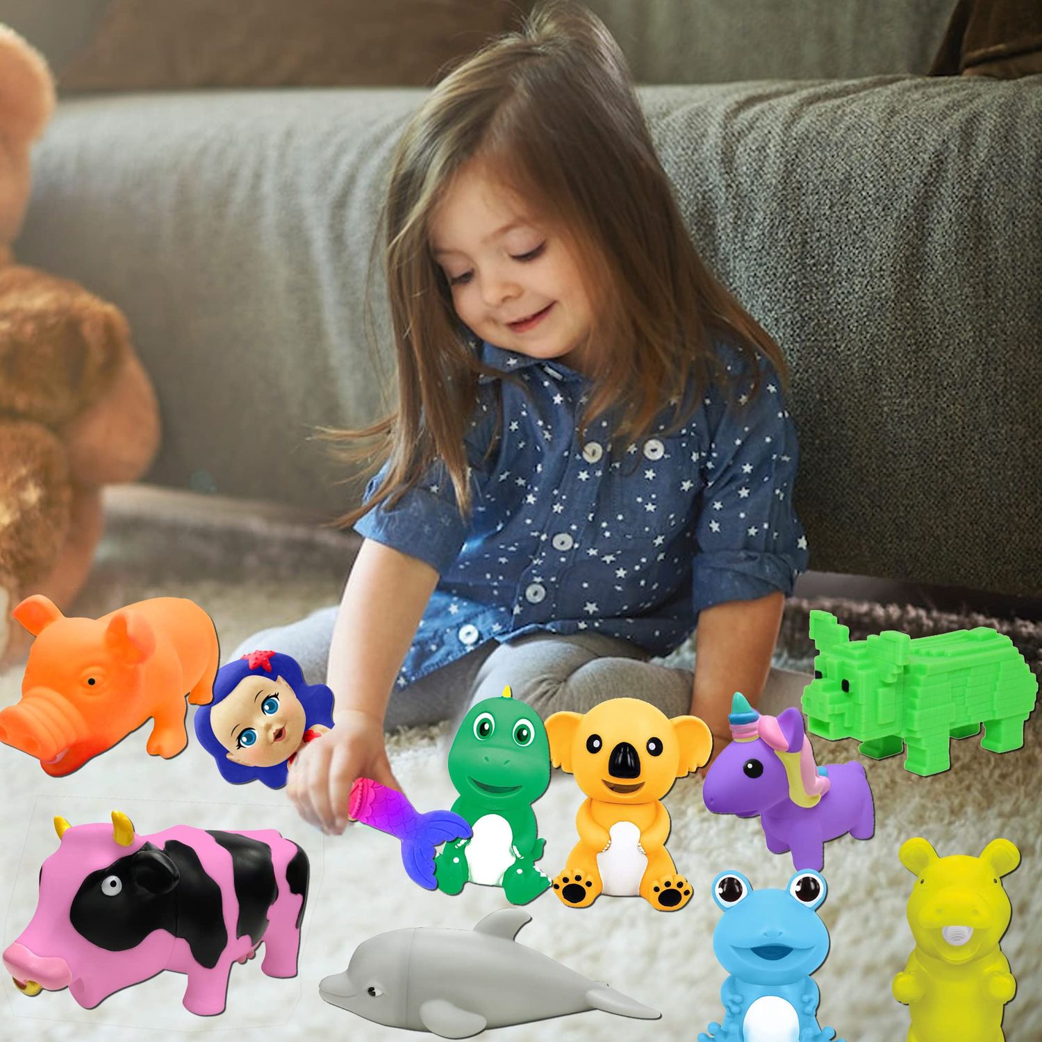 Animolds Baby Squeaky Toy Squeeze Party Favors Toys for Boys Novelty Toys & Amusements Screaming Rubber Gag Gifts Small Animal Toys Funny Dog Toys 6-8In Baby Sensory Toys 2PK(Squeeze Me Lizard 2PK)