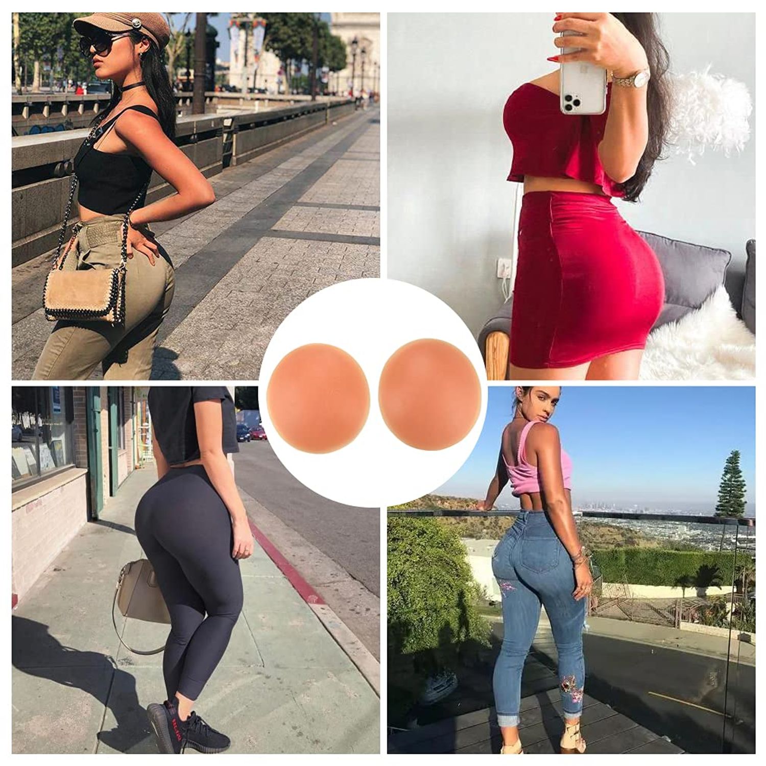 AFLIFLI 1-Pair Silicone Butt Pads, Portable Fake Hip Pads, Butt Lifter Enhancer & Padded Inserts Padding for Women Shapewear Control Panties Big Butt Peach