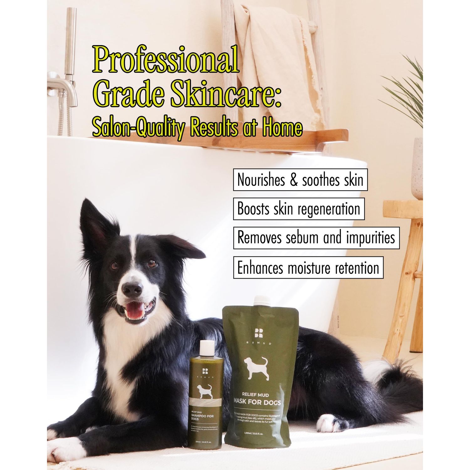 BRMUD Relief Mud Mask for Dogs - Luxurious Coat and Dry Skin Treatment with Boryeong Mud 50,000ppm - Hypoallergenic Dog Grooming Mask with Mineral and Gentle Ingredients, 35.3 oz.