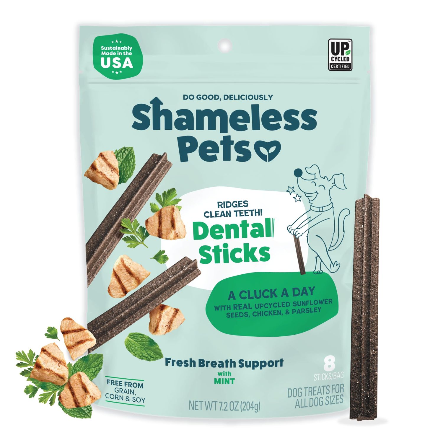 Shameless Pets Dental Treats for Dogs, A Cluck A Day - Healthy Dental Sticks with Digestive Support for Teeth Cleaning & Fresh Breath - Dog Bones Dental Chews Free from Grain, Corn & Soy