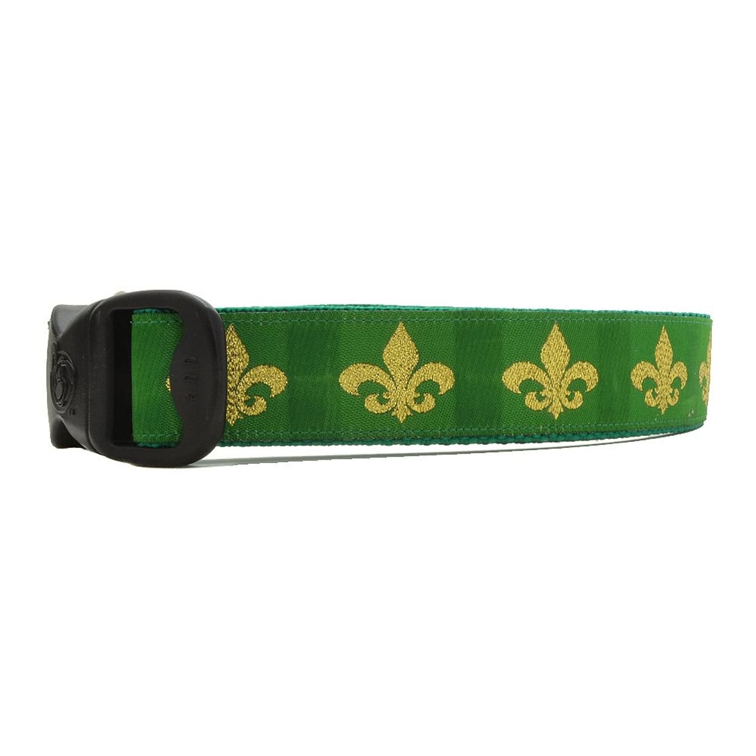3 Dirty Dawgz Adjustable 1" Mardi Gras New Orleans NOLA Fleur De Lis Dog Collars for Medium Large and X-Large Dogs (X-Large 20"-34" Neck, Green and Gold)