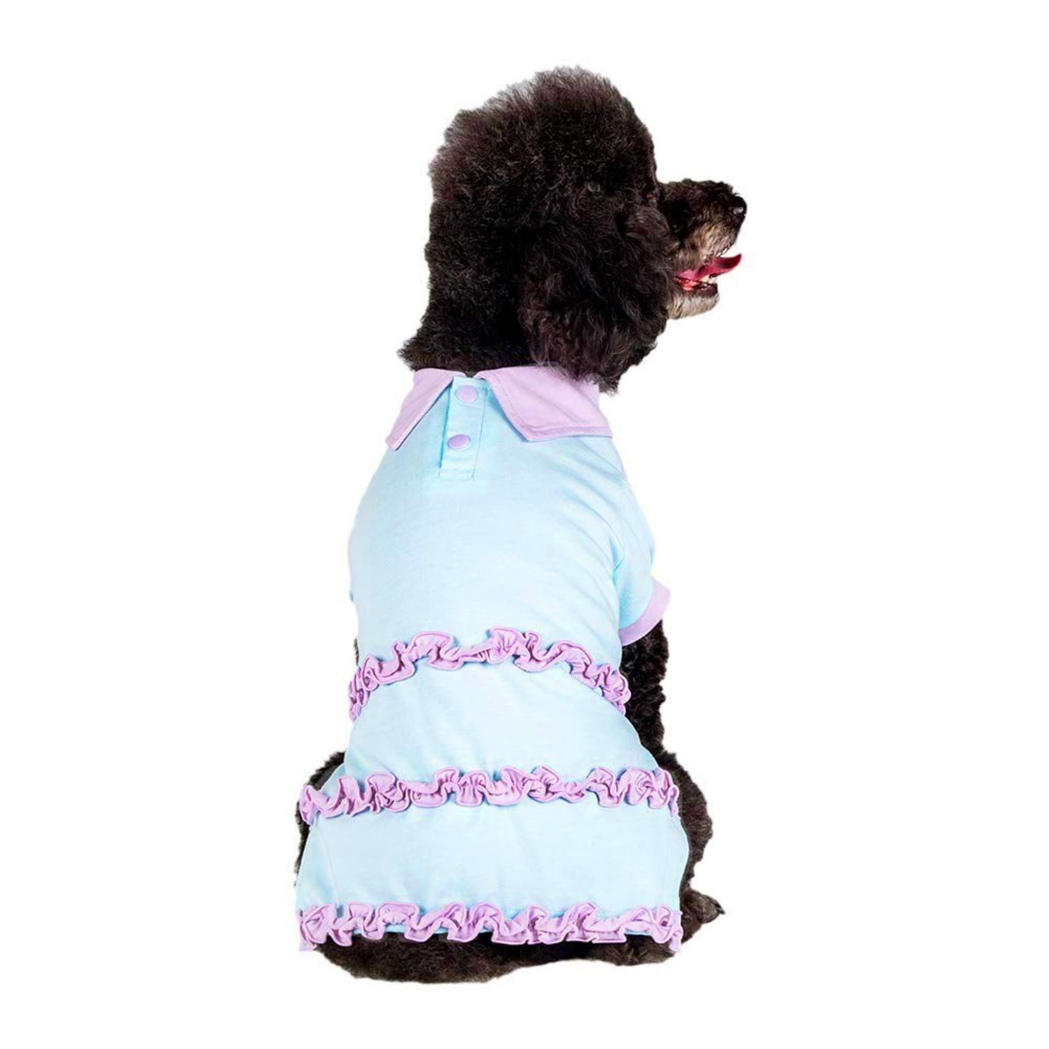 Blueberry Pet Ruffle Polo Cotton Dog Dress, Back Length 12", Pack of 1 Clothes for Dogs