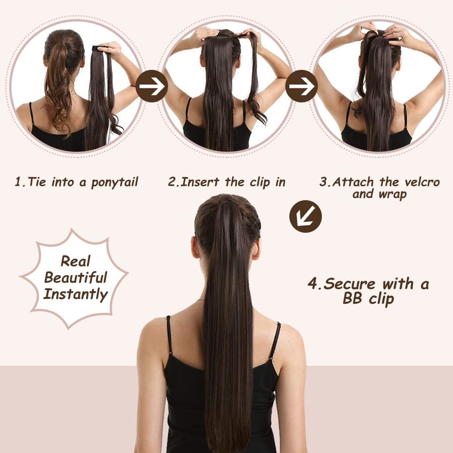 14 inch Ponytail Extension Human Hair 70g #1B Natural Black 100% Remy Human Hair Ponytail Long Straight Wrap Around Ponytail Human Hair Clip in Hair Extensions One Piece Hairpiece for Women