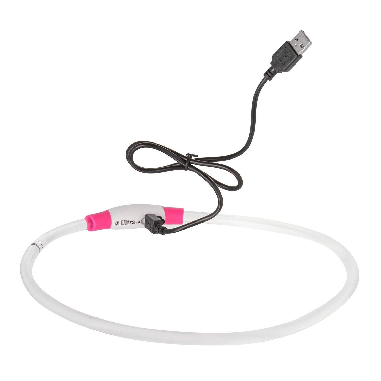 Pink USB Rechargeable Flashing LED Dog Collar Pet Night Safety Light Adjustable