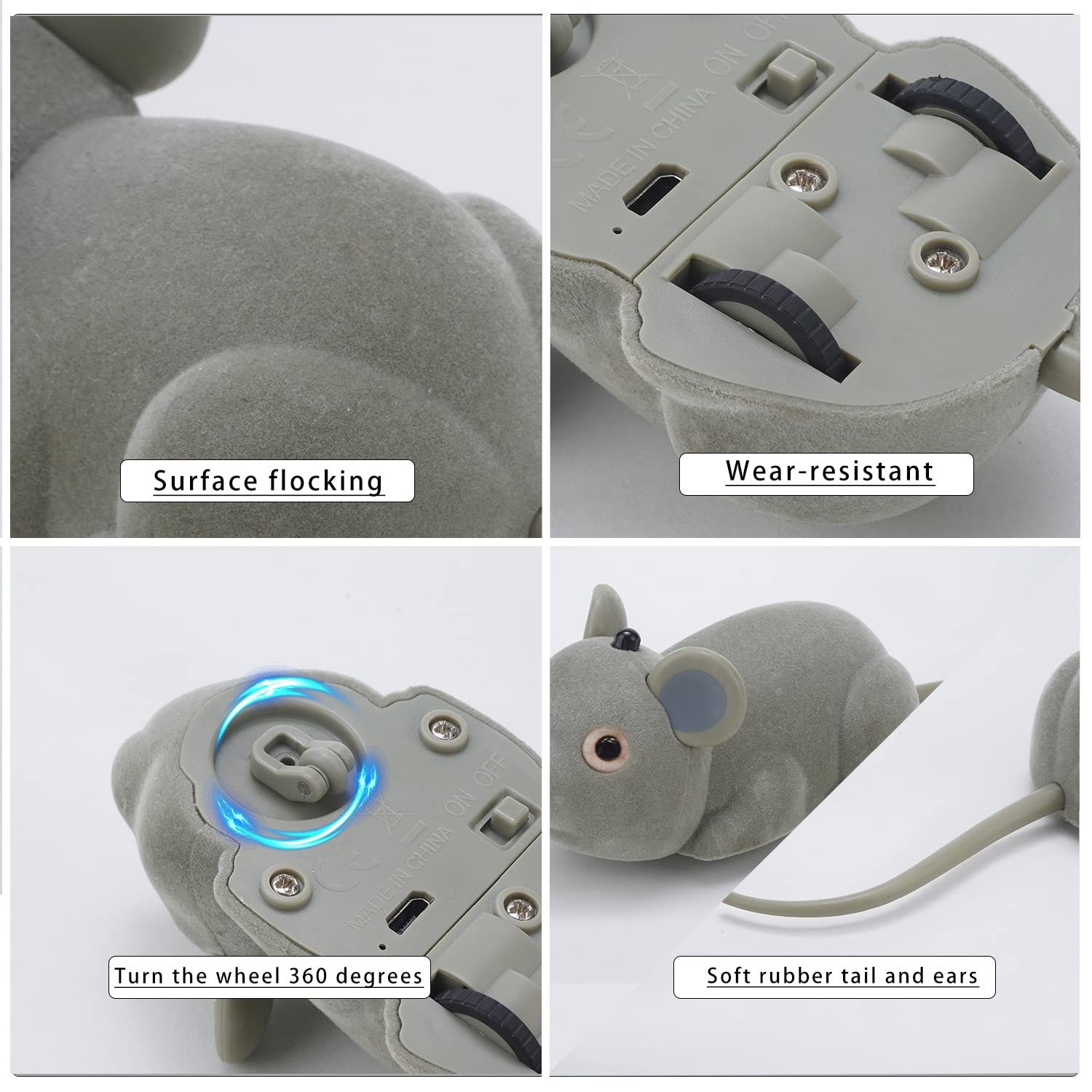 AMCHSURI Interactive Mice Toys for Indoor Cats Remote Control or Smart Sensing Two Mode with Automatically Sense Obstacles and Escape Moving Electric Tricky Mouse Cat Toys, Gray