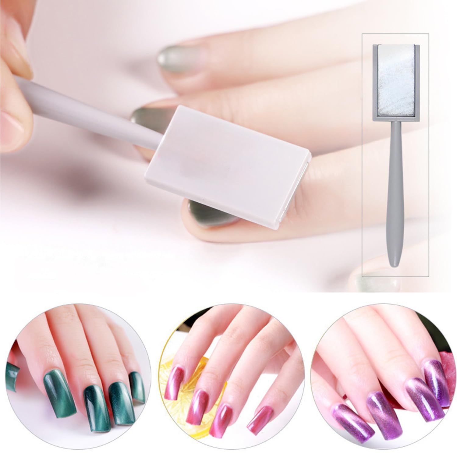 JERCLITY 9 Pieces Cat Eye Magnet for Nails Double-Head Multi-Function Magnet Square Thickened Cat Eye Magnet Plate Strong Cylindrical Nail Magnet for Cat Eye Gel Polish Nail Art