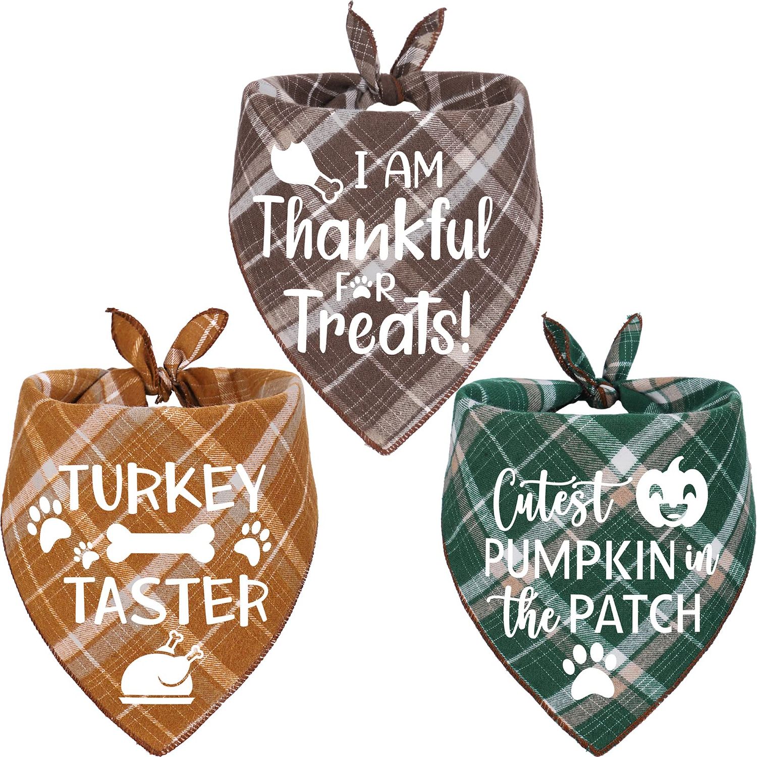 3 Pack Thanksgivng Dog Bandana, Fall Classic Plaid Halloween Christmas Xmas Holiday Dog Bandanas Scarf Triangle Bibs Kerchief Gift Set Pet Accessories Decoration for Small Medium Large Dogs Cats Pets