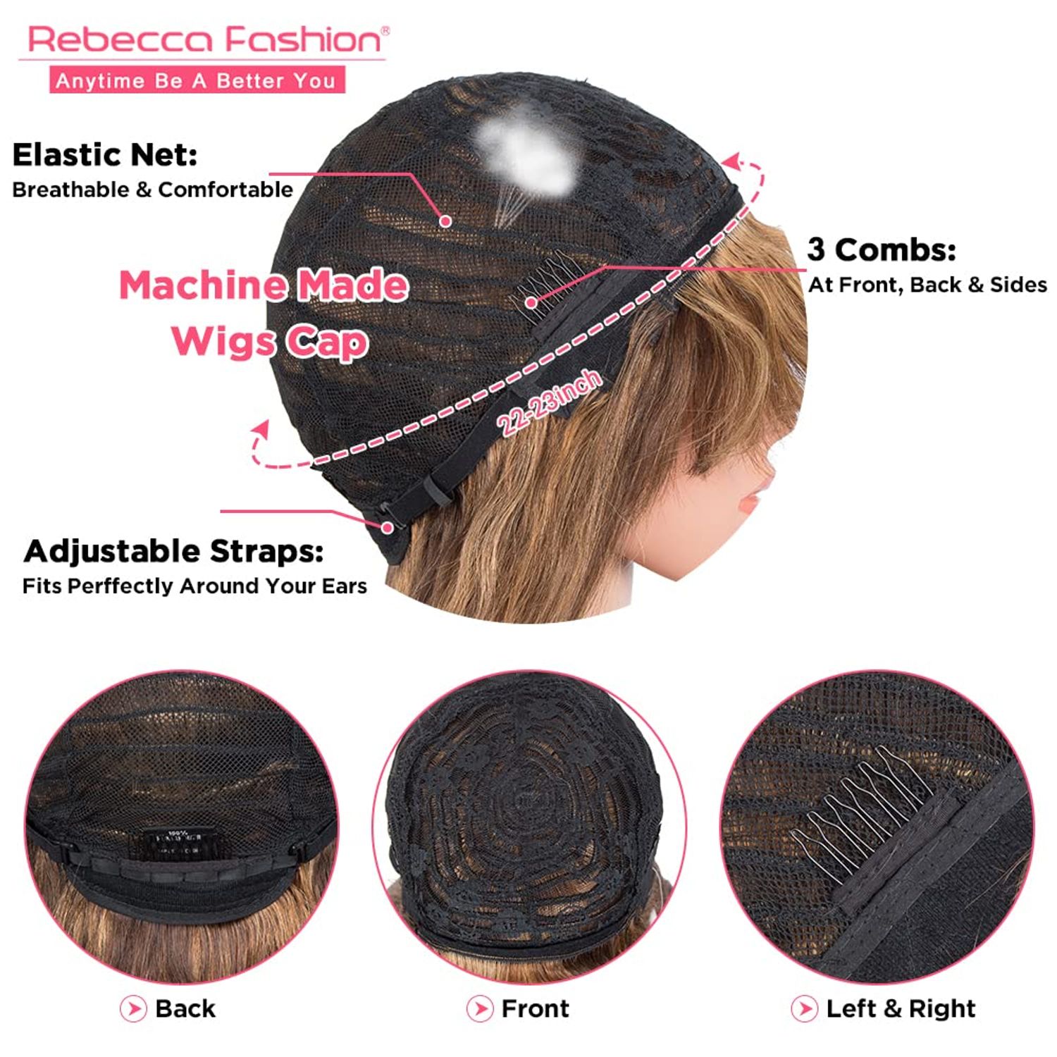 Rebecca Fashion 14 Inch Ombre Brown Straight Wigs with Bangs Human Hair Wigs for Black Women None Lace Front Wigs 10A Brazilian Virgin Hair Glueless Machine Made Wig, P4/30/27 Color