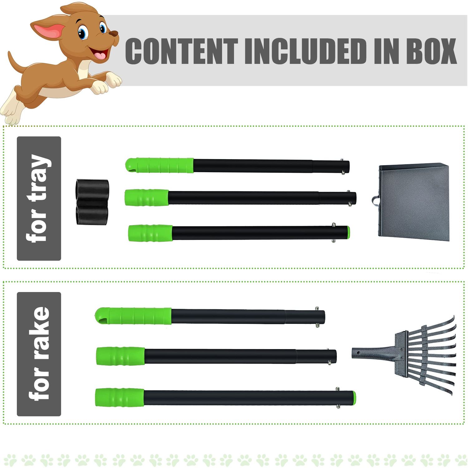Niubya Pooper Scooper for Dogs, Metal Poop Scooper Tray and Rake Set with Adjustable Long Handle, Dog Pooper Scooper for Pet Waste Removal