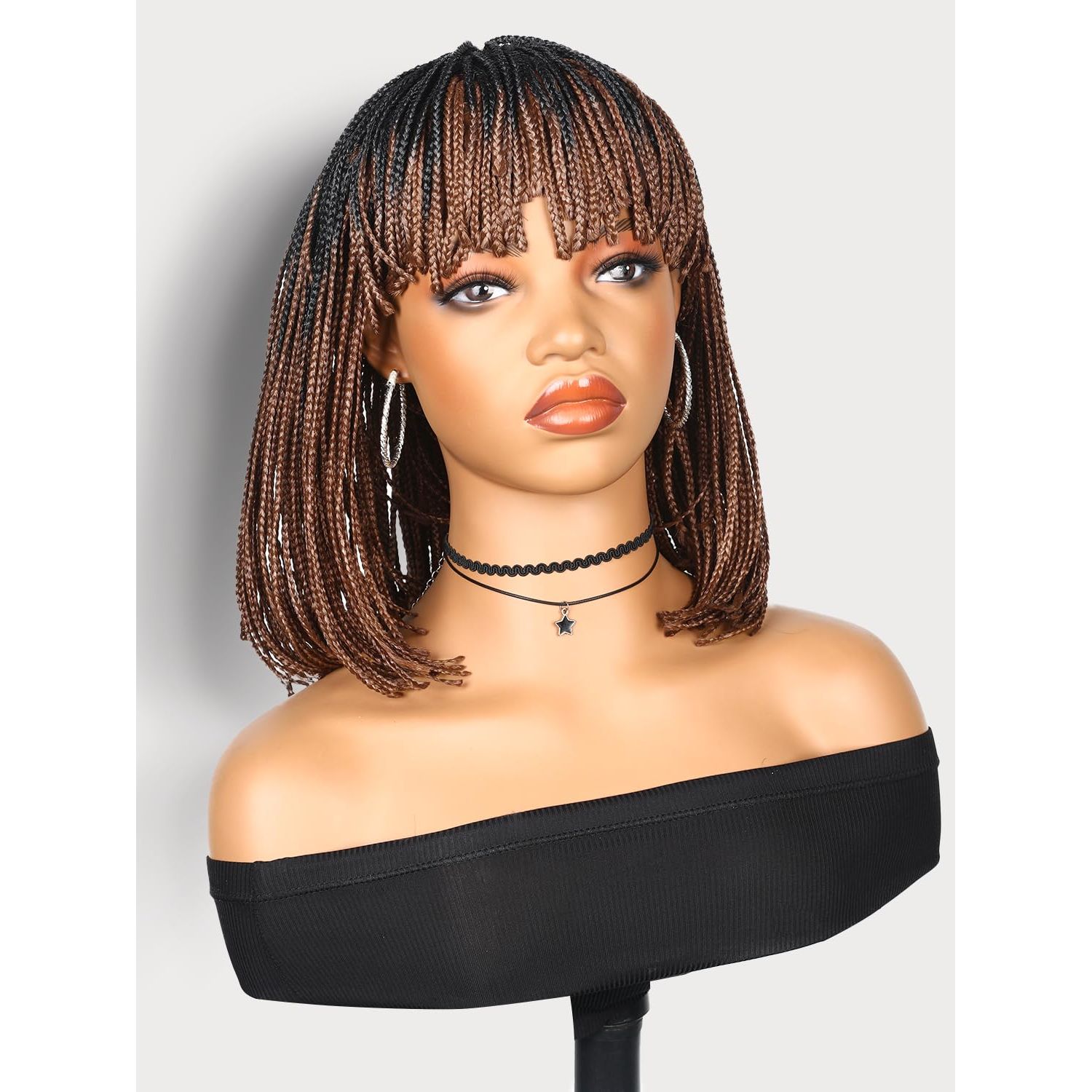 Fancy Hair Braided Wigs for Black Women Short Box Braid Wig with Bangs Synthetic Bob Braid Wig for African American Women