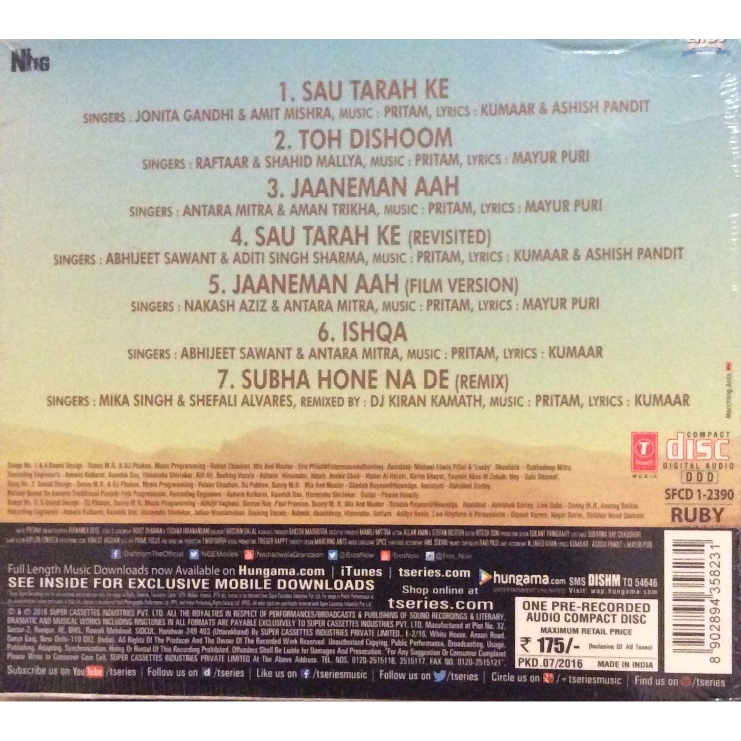 Dishoom (Single Disc Audio Cd, Hindi Film Sound Track)