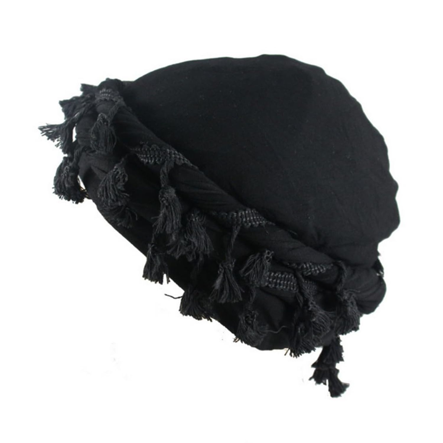 YuMENo Turban for Men Women Vintage Twist Durag Head Wraps Satin Lined Halo Turban with Tassel Waves Braids Light Grey