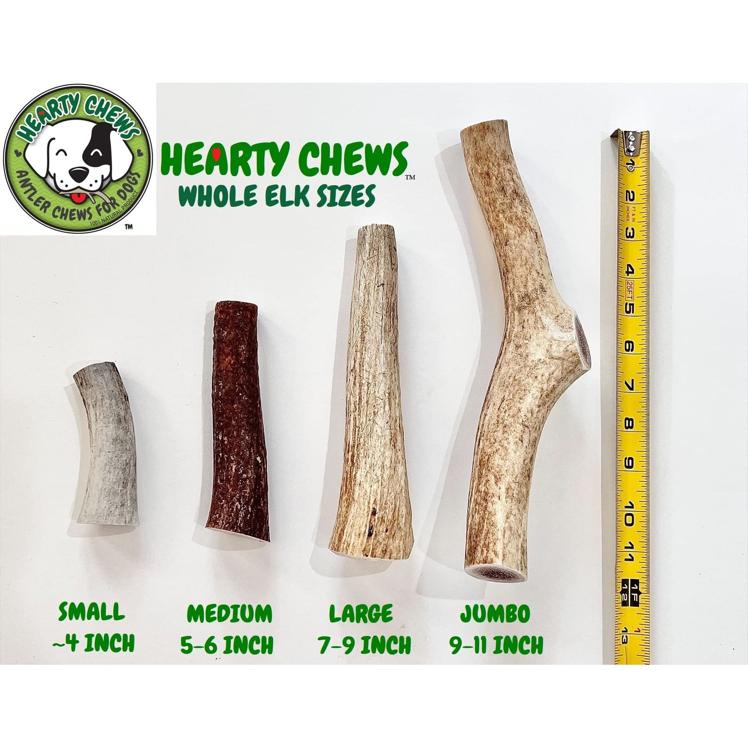 HEARTY CHEWS ELK Antler for Dogs | Natural Dog Chew | 100% Organic Grade A Antler Chew Bone, Supports Teeth & Gum Health, Long Lasting Dog Treat - Jumbo (About 9-11 inches)