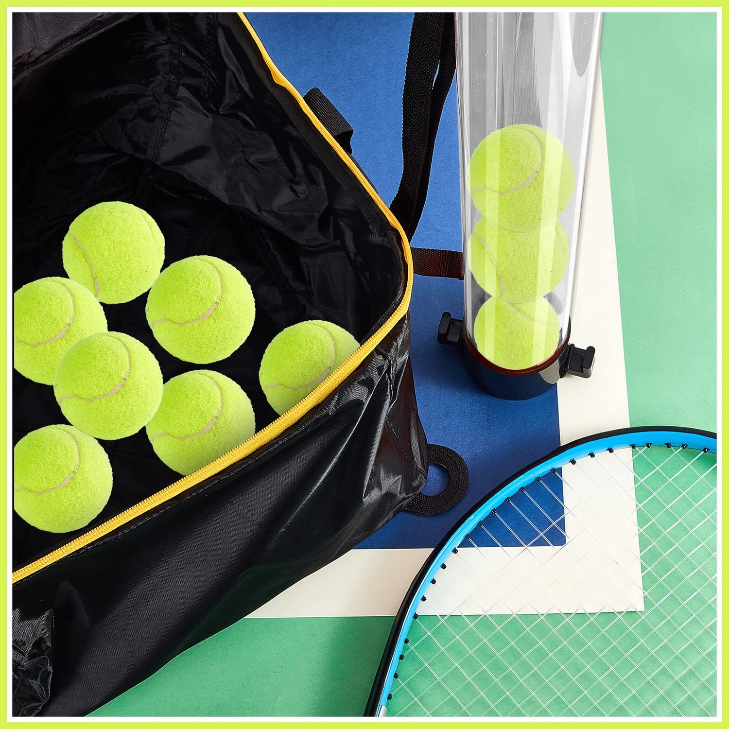 Deekin 2 Pcs Portable Ball Cart and Tennis Ball Pickup Collector Tennis Basket on Wheels with Storage Bag Tennis Ball Picker Upper Tennis Ball Tube Retriever for Baseball Storage (Medium Tube)