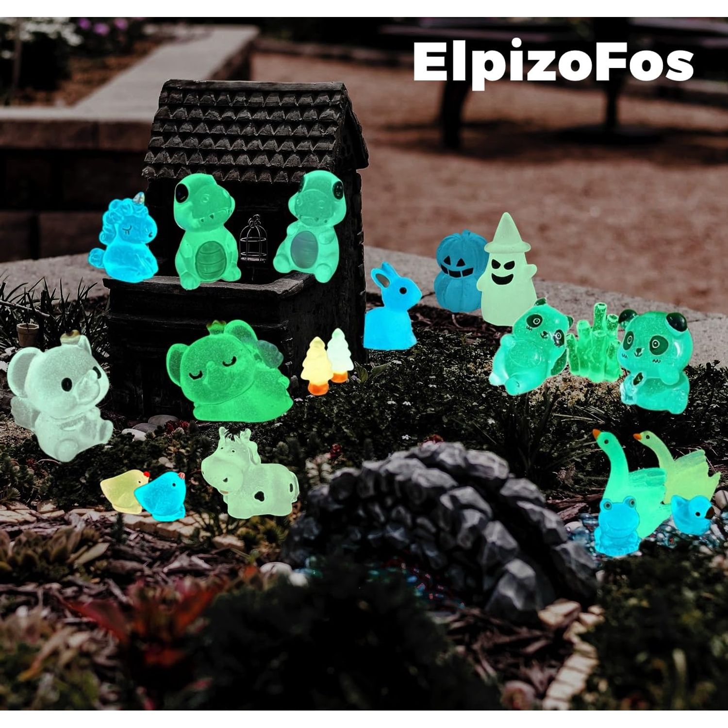 ElpizoFos 130pcs Various Luminous Mini Resin Animal Figurines Glow in The Dark Miniature Figures Ornament Fairy Garden Accessories Aquarium Landscape Bonsai Dollhouse Decor