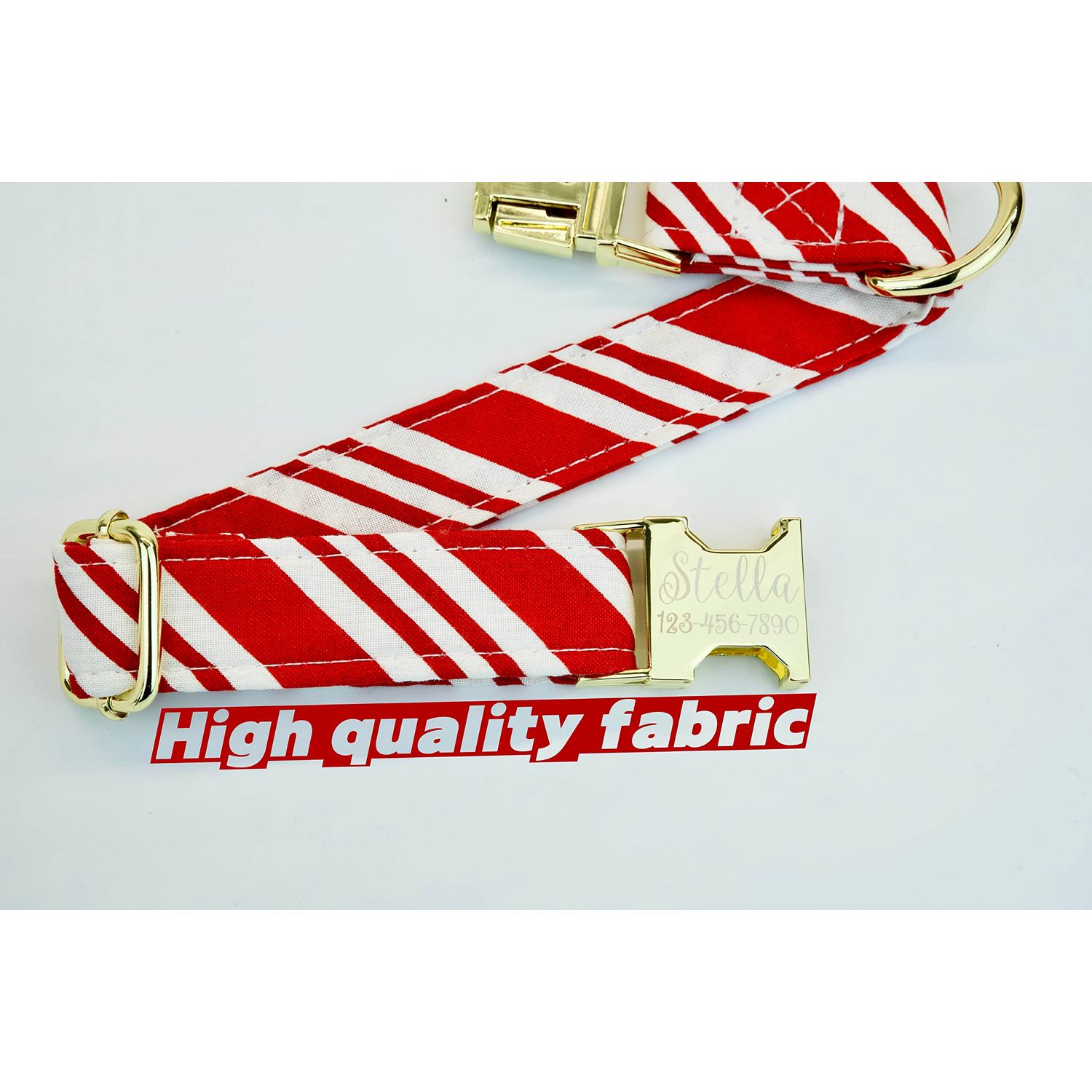 Candy cane, Christmas Dog Collar w/metal buckle or plastic, HAND MADE, Custom Engraved Personalized Collar, 1 inch wide, designer collars