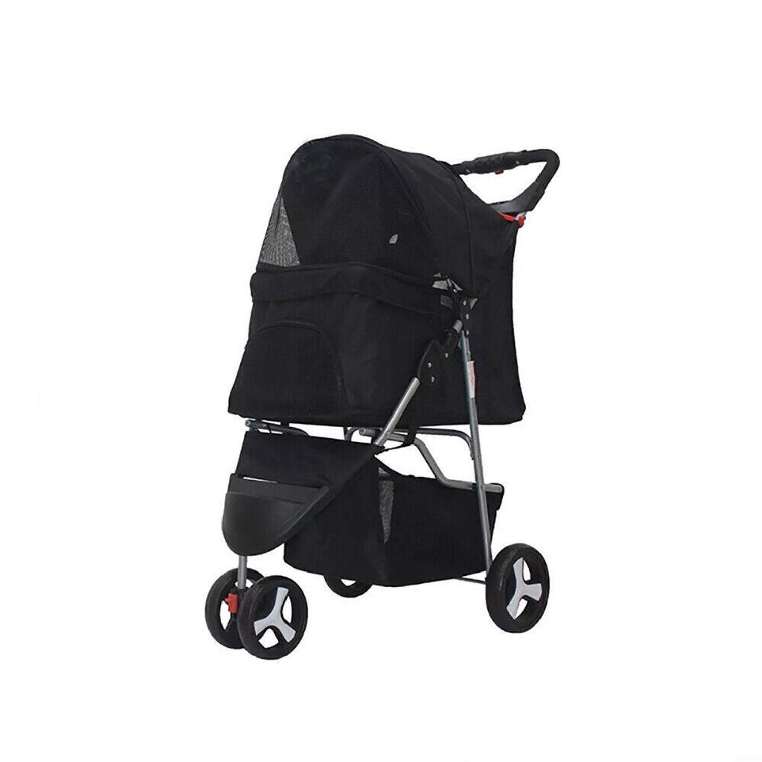 3 Wheels Foldable Pet Strollers Portable Travel Carrier with Cup Holder Black