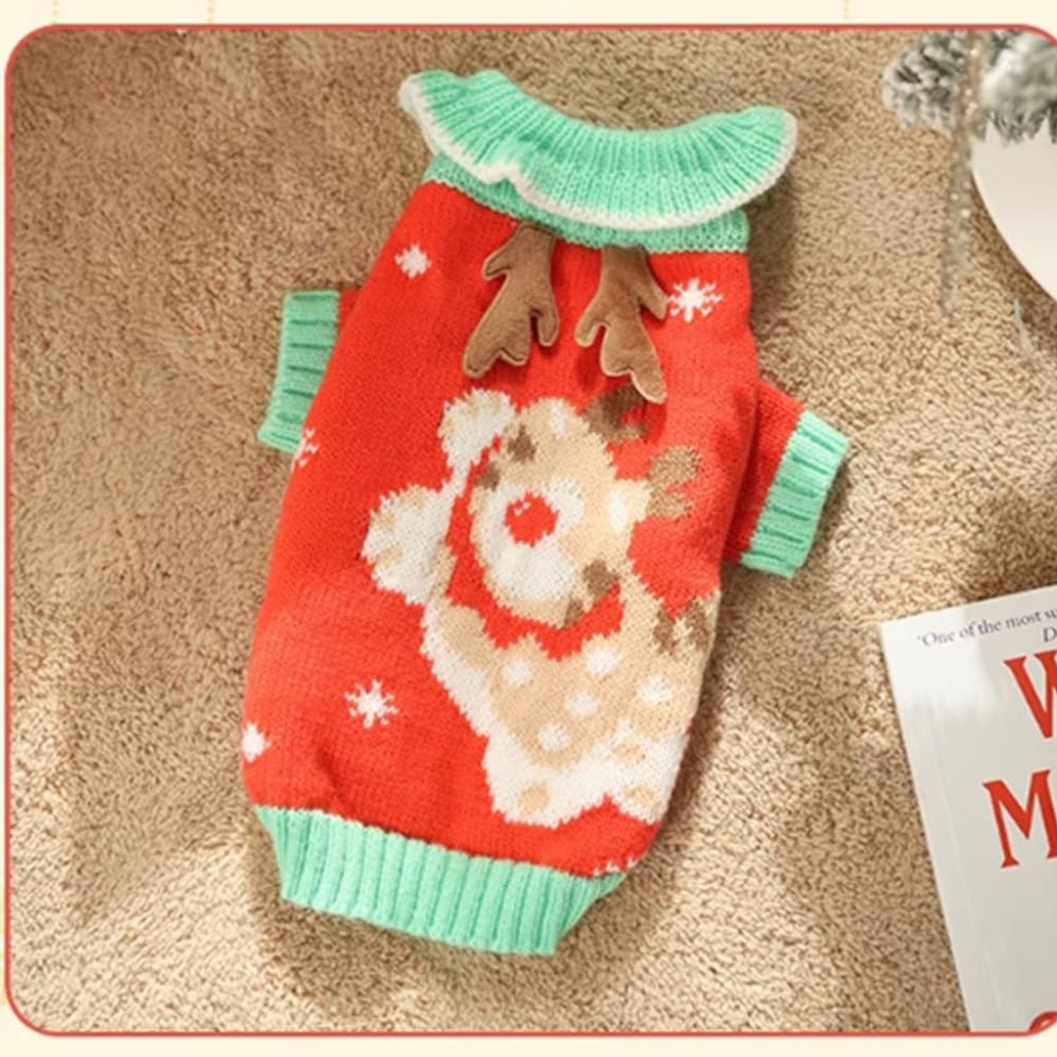 Anelekor Christmas Dog Outfit Red Puppy Sweater for Small Dog Girl Elk Cat Knitwear with Antlers Reindeer Knitted Pet Clothes for Kitten Chihuahua Yorkie Toy Poodle XXS (Elk, Small)