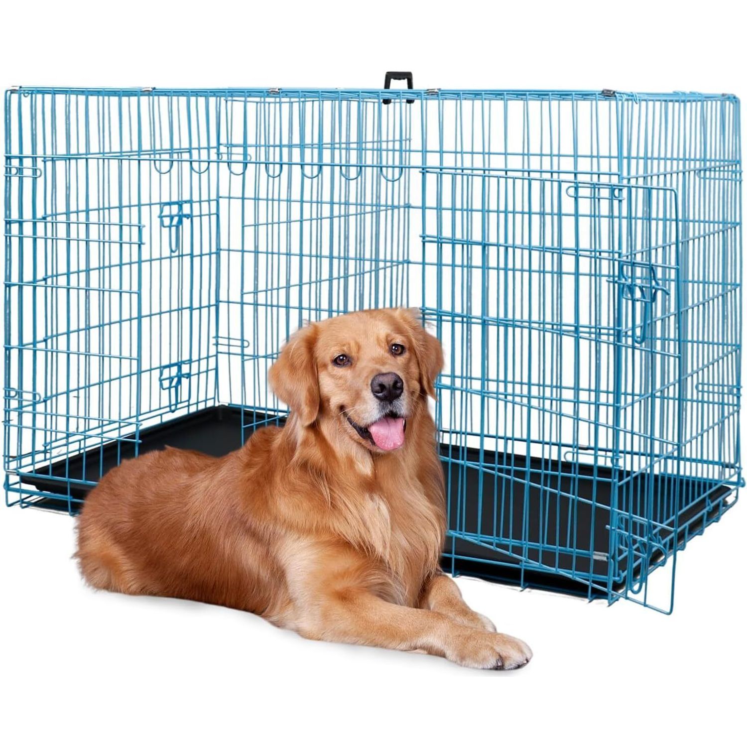 Dog Cage Large Dog Crate Foldable Wire Metal Pet Crate With Double-door And Tray