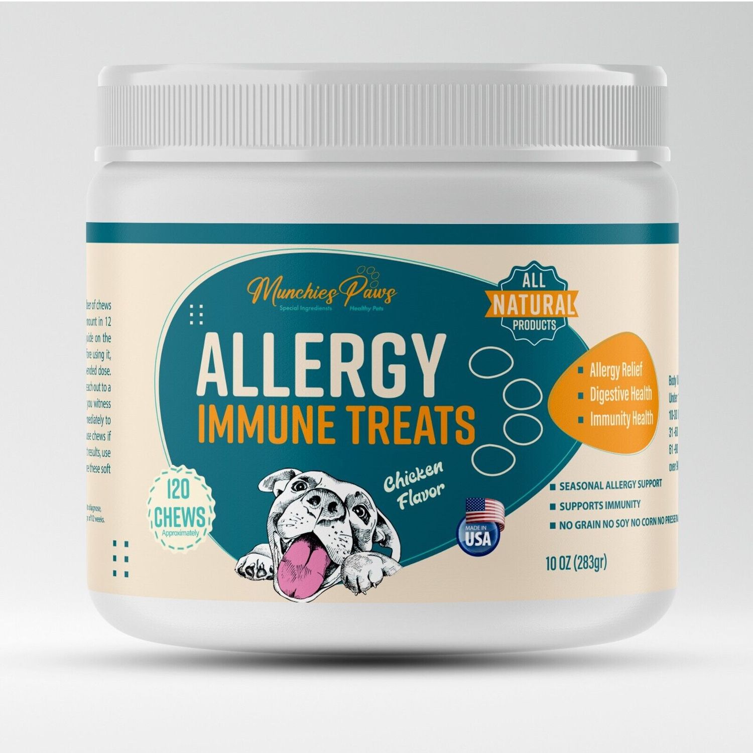 MunchiesPaws Chicken Flavor Allergy Relief Immune Support Dog Treats – 120 Soft
