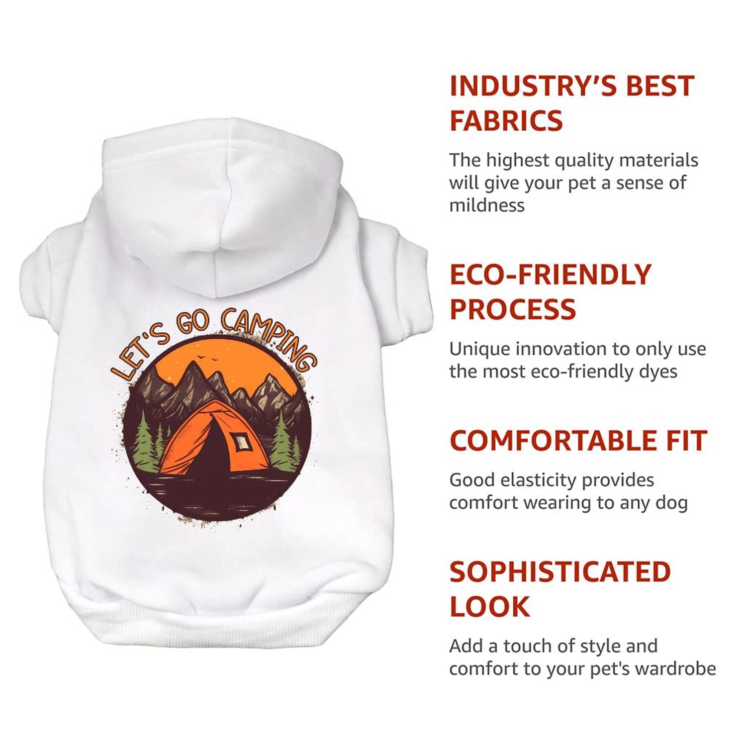 Let's Go Camping Dog Hoodie - Tent Dog Coat - Camping Dog Clothing - Gray, 2XL