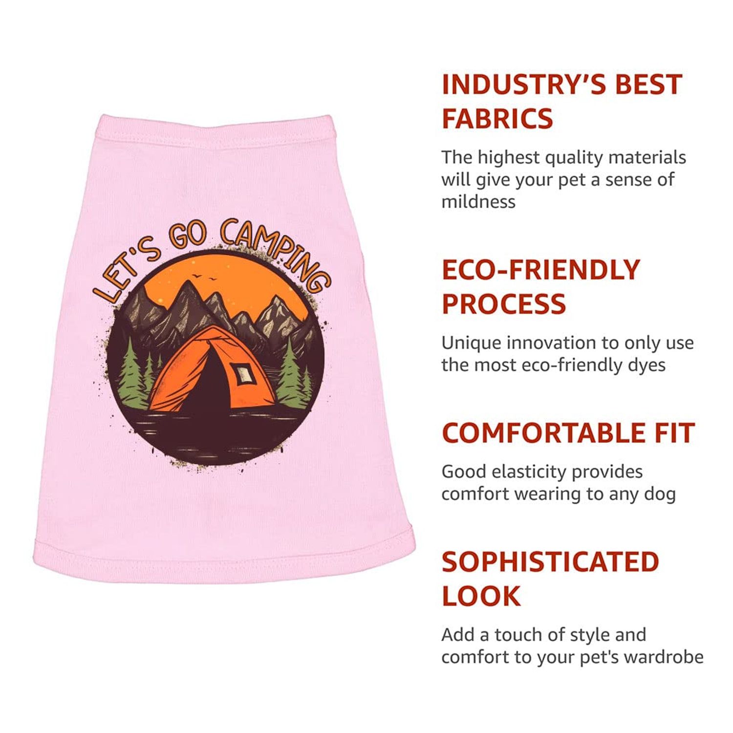 Let's Go Camping Dog Sleeveless Shirt - Tent Dog Shirt - Camping Dog Clothing - Pink, XL