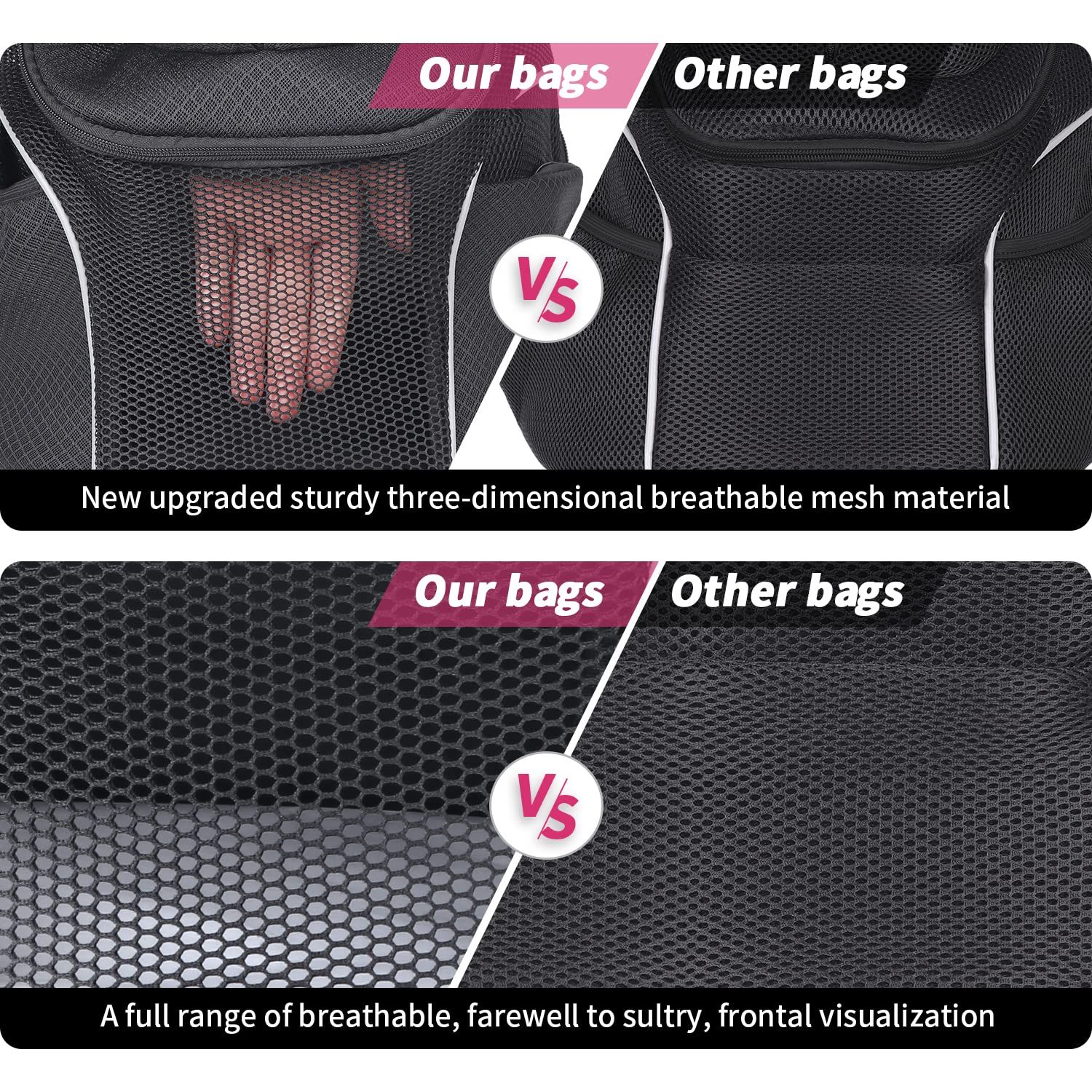 WOYYHO Pet Dog Carrier Backpack Small Dog Front Backpack Ventilated Mesh Dog Travel Back Pack with Safety Belt for Travel Hiking Cycling Outdoor Adventures (Size L: 10-14 lbs, Black)