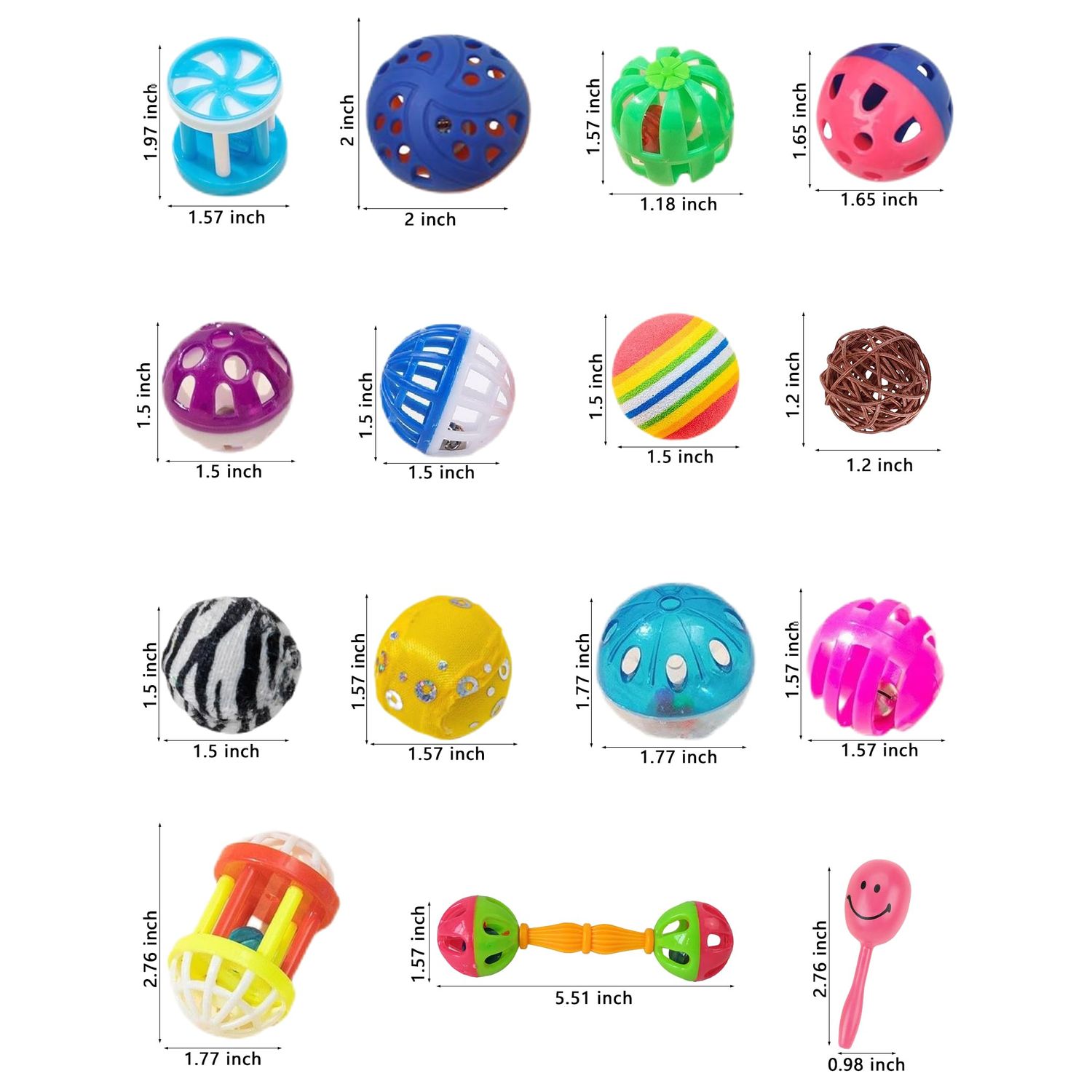 Bird Toys 18 Pcs Set, Colorful Plastic & Woven Rattan Balls with Bells for Parrots & Small Birds - Safe, Strong, & Stimulating Play for Beak Health & Foot Flexibility